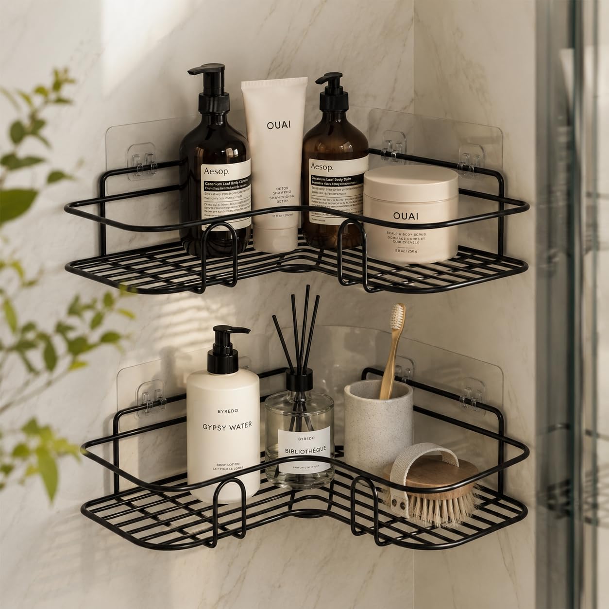 Lbumart Bathroom Organiser Without Drill Set Of 2 | Metal Corner Shelf Rack With Strong Self Adhesive Mount | Wall Mounted Stora
