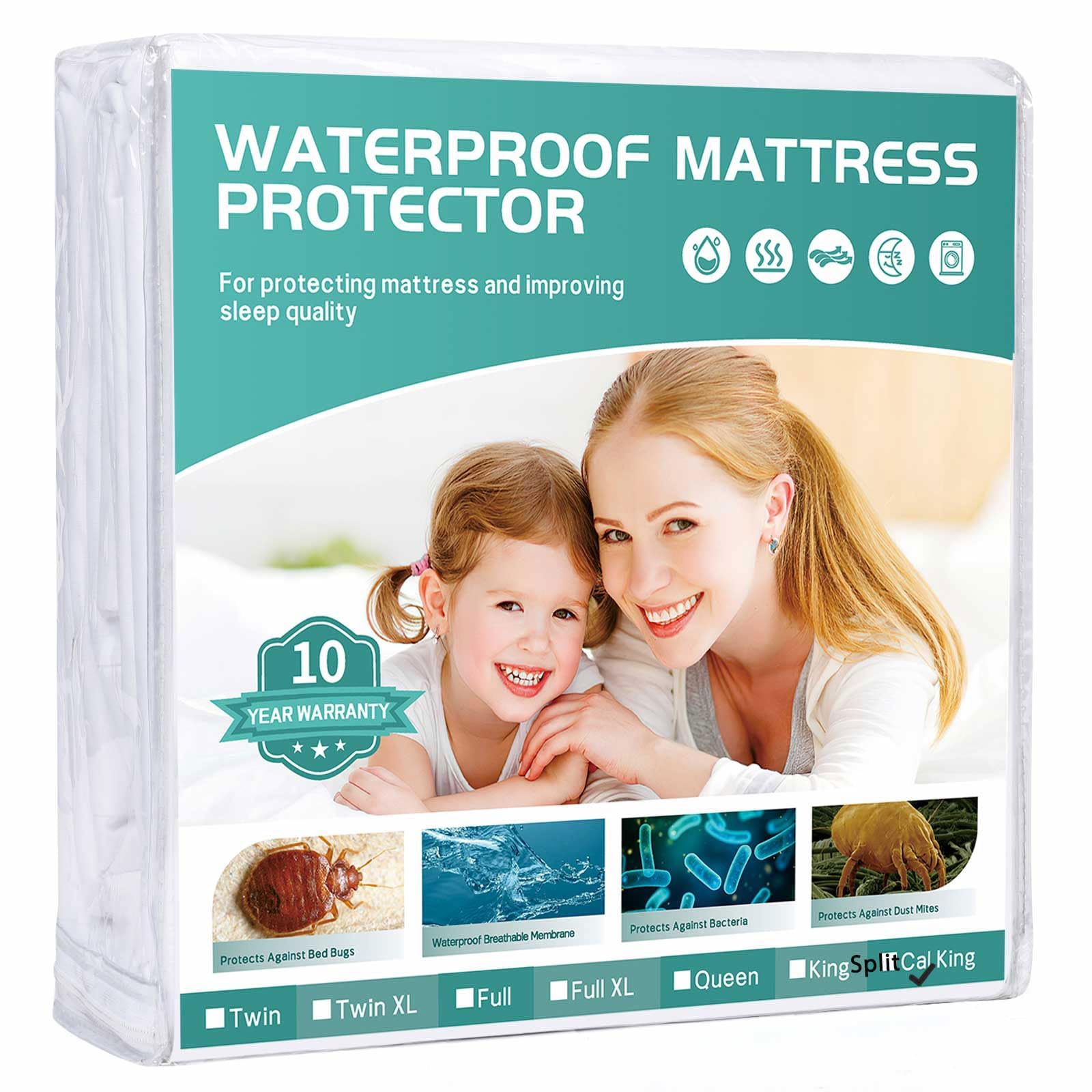 Winkaura Waterproof Mattress Protectors Split California King 9' Depth, Zippered Mattress Cover Soft Breathable Encasement Grea