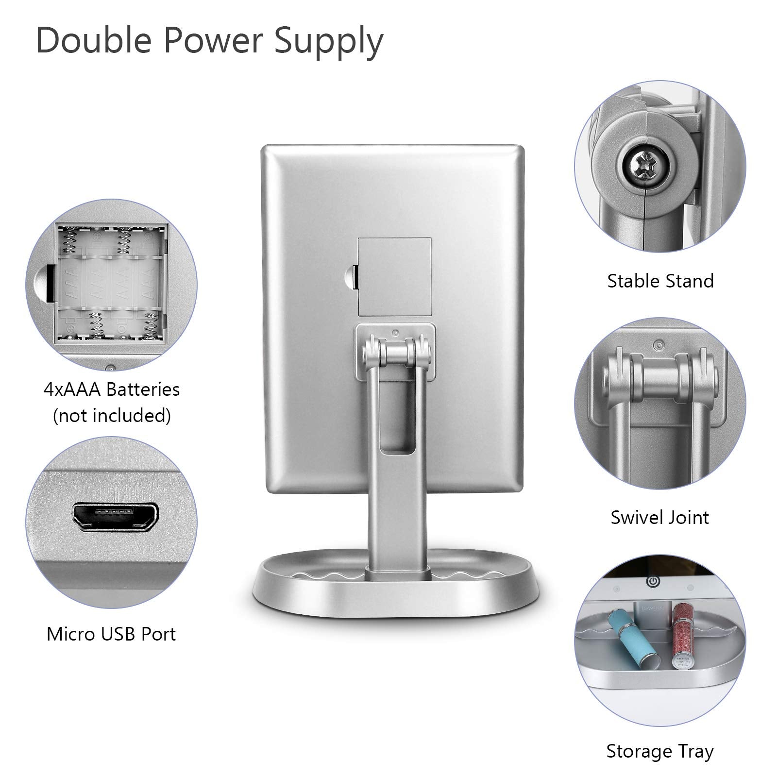 Deweisn Trifold Lighted Vanity Makeup Mirror With 21 Led Lights,1/2/3 Magnification And Dimming,Two Power Supplies Makeup Mirror