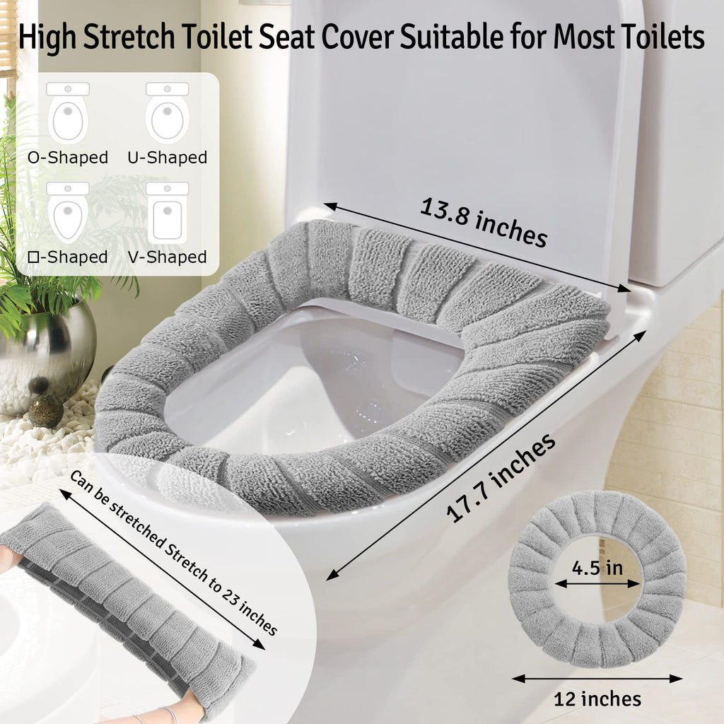 Legigo 5 Pack Thicker Bathroom Toilet Seat Cover Pads- Soft Warmer Toilet Seat Cushion Cover Stretchable Washable Fiber Cloth, E