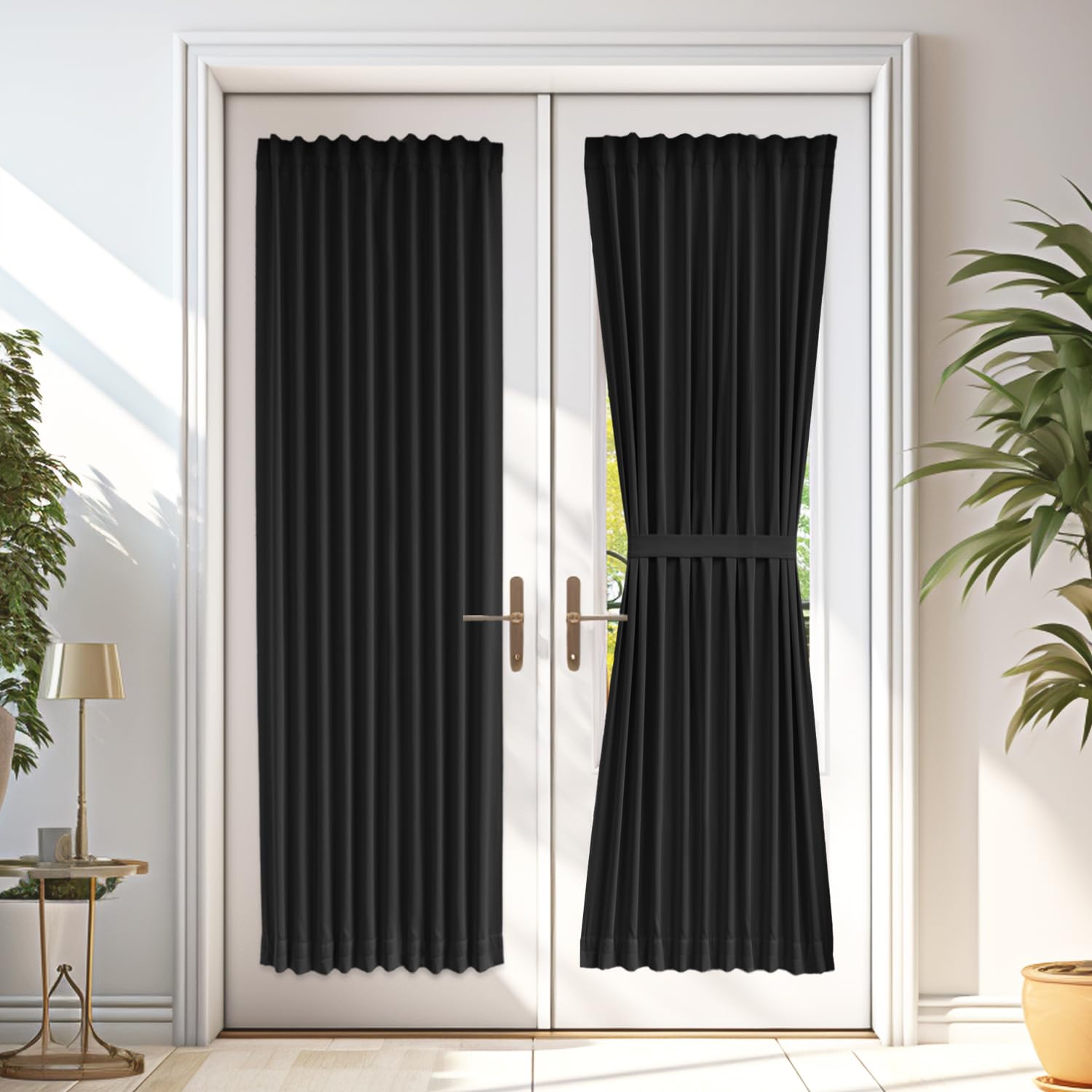 Vatge Room Darkening & Thermal Insulated Black French Door Curtain - Blackout Curtains for French Door, Sidelight Curtains for F