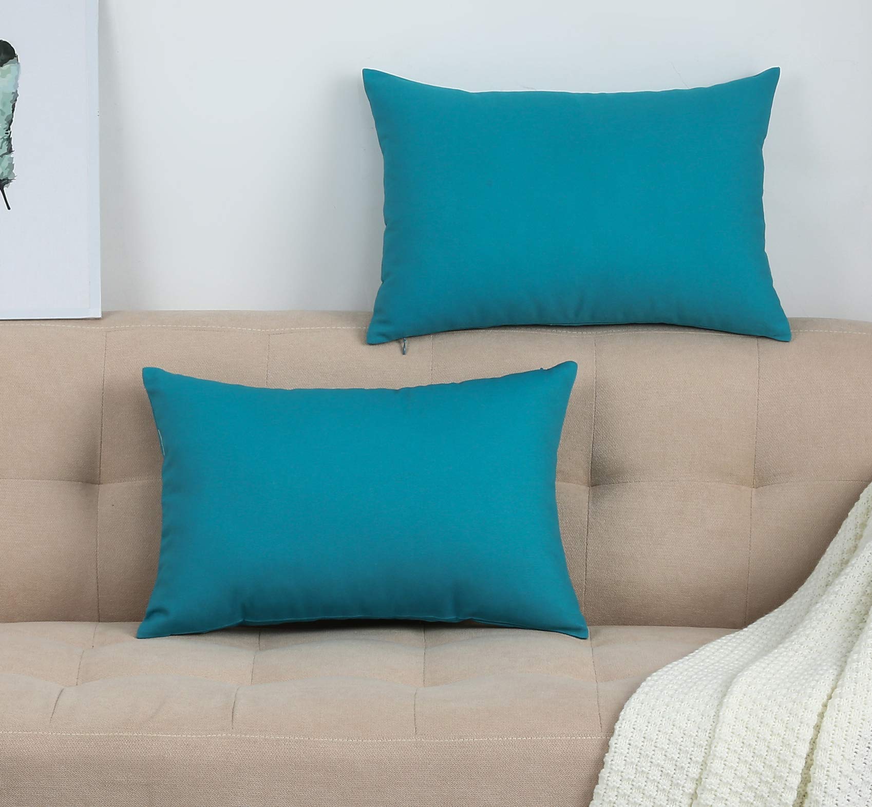 Tangdepot Handmade Decorative Solid 100% Cotton Canvas Throw Pillow Covers/Pillow Shams, (12'X18', Blue Ashes)