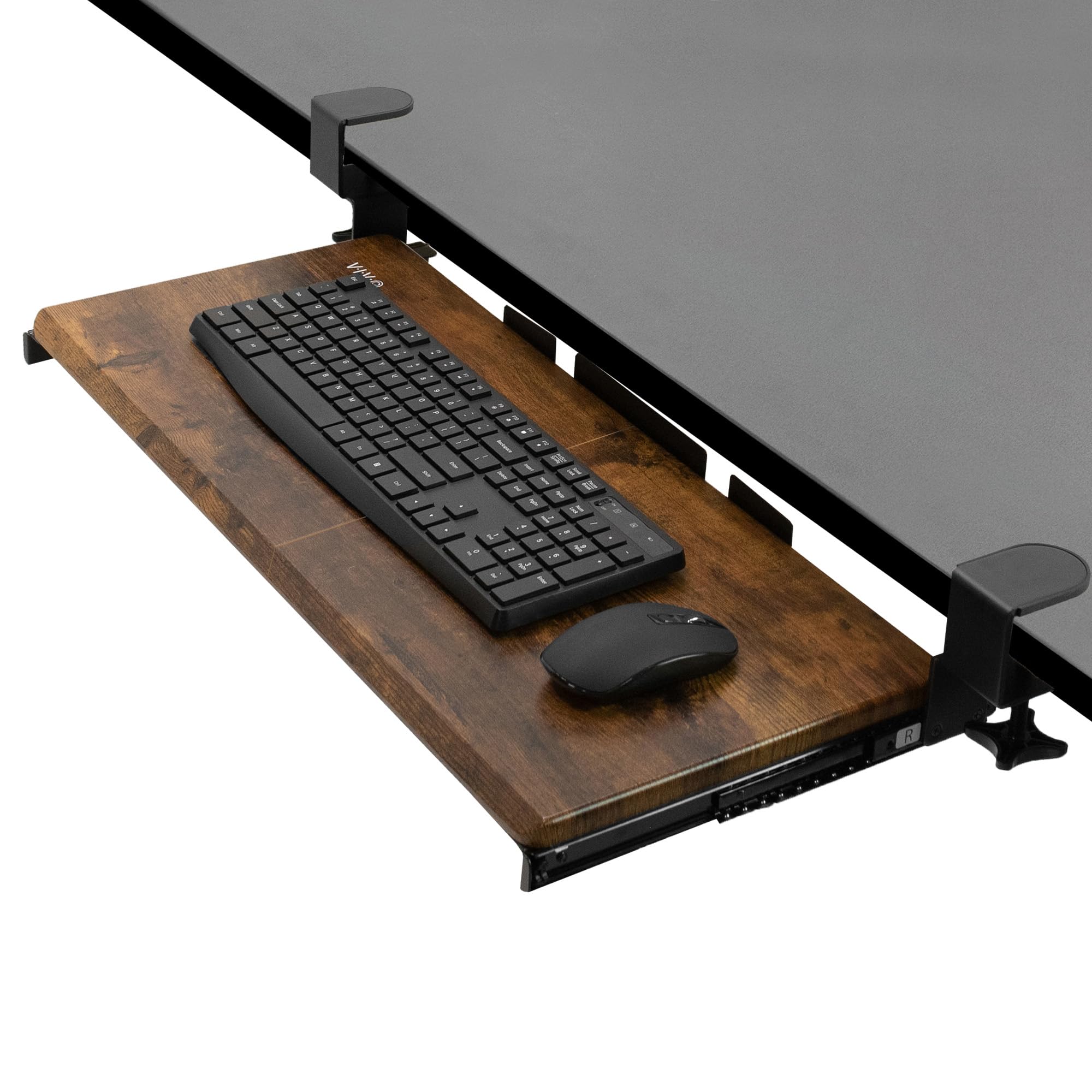 Vivo Large Clamp-On Computer Keyboard And Mouse Under Desk Slider Tray, 27 X 11 Inch Pull Out Platform Drawer, Rustic Vintage Br