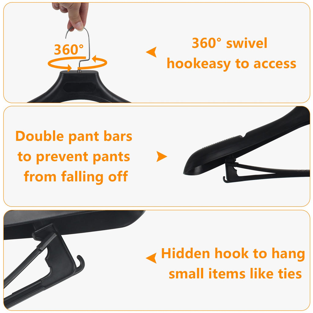 Dedu Plastic Extra Wide Shoulder Suit Hangers For Men 30 Pack Width 17.7'', Black Sweater Hangers No Shoulder Bump Non Slip For