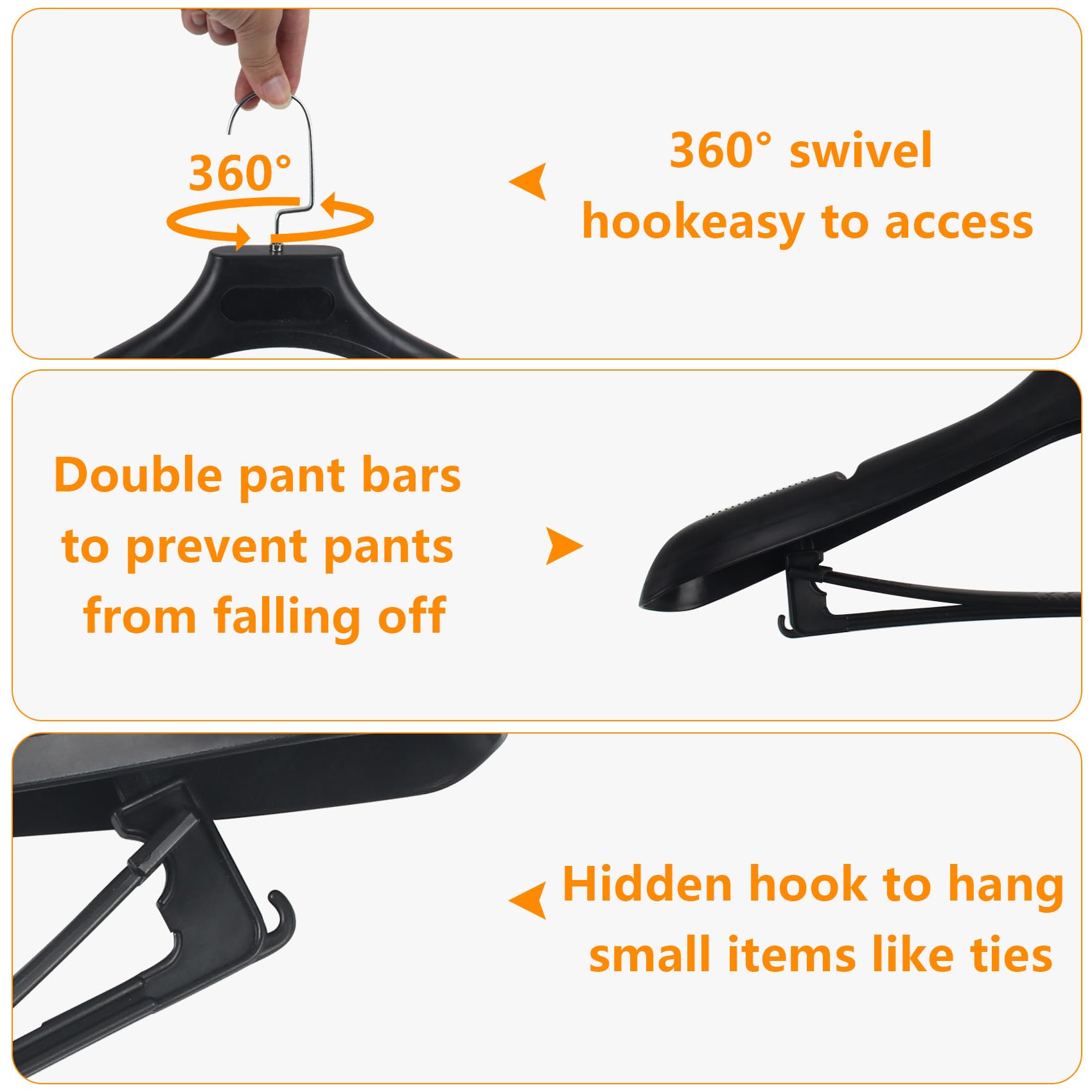 DEDU Plastic Extra Wide Shoulder Suit Hangers for Men, 6 Pack, 17.7 Black Non-Slip Sweater Hangers with Pants Bar & Metal Hook