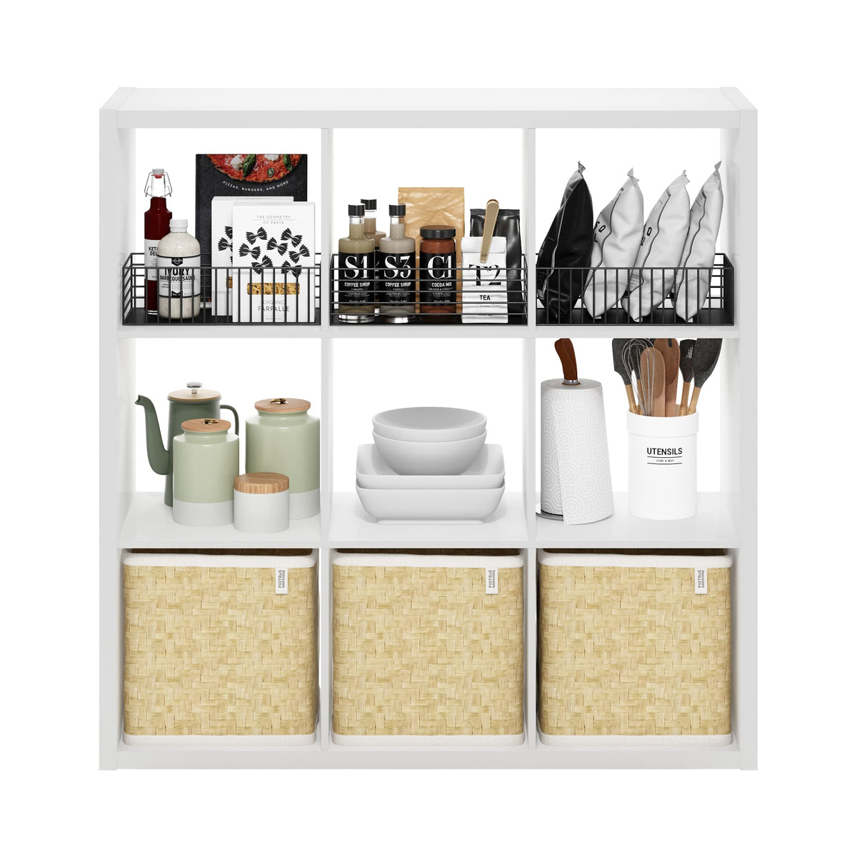 Furinno Cubicle Open Back Decorative Cube Storage Organizer, 9-Cube, White