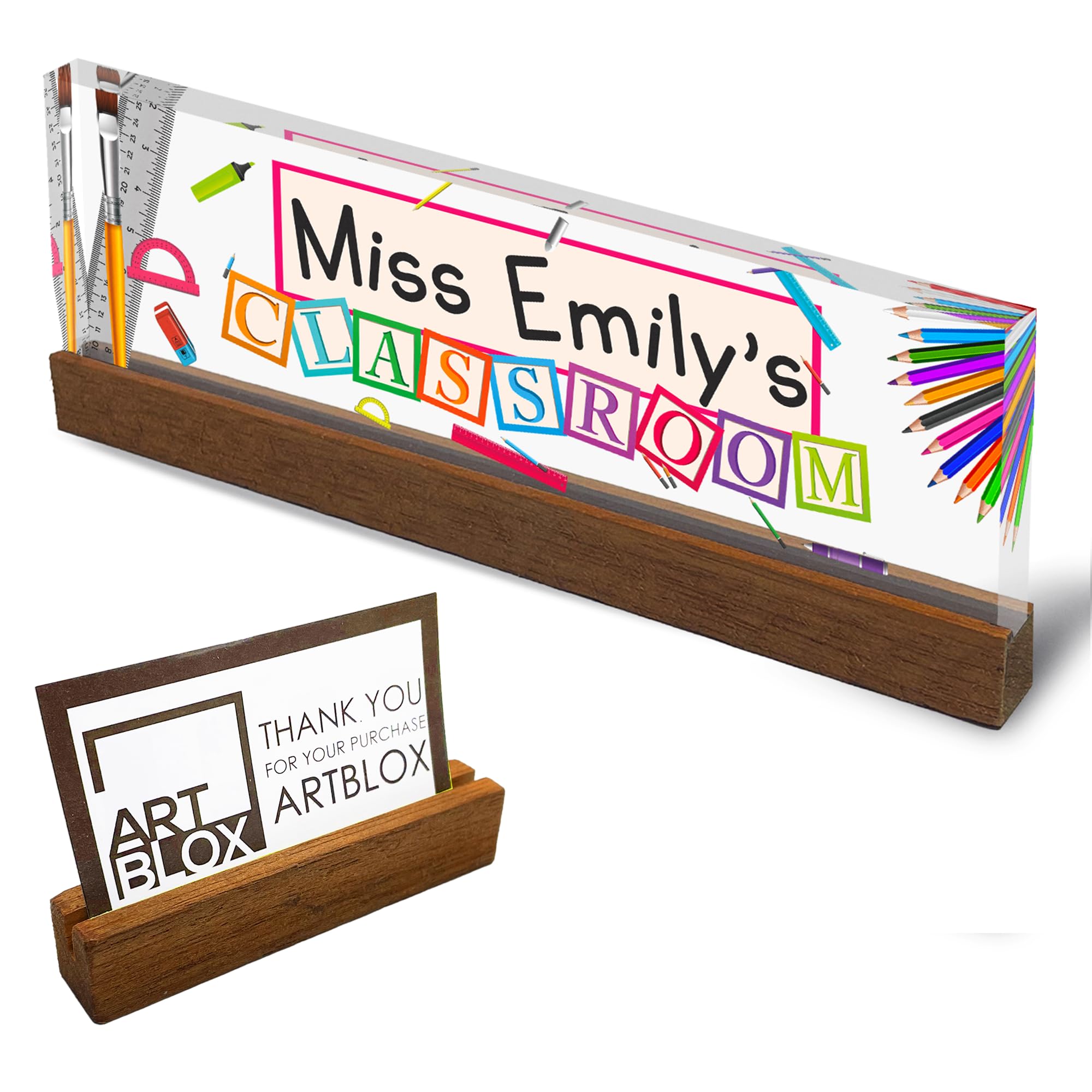 Artblox Office Personalized Name Plate For Desk With Business Card Holder On Clear Acrylic Glass School Teacher Design Custom De