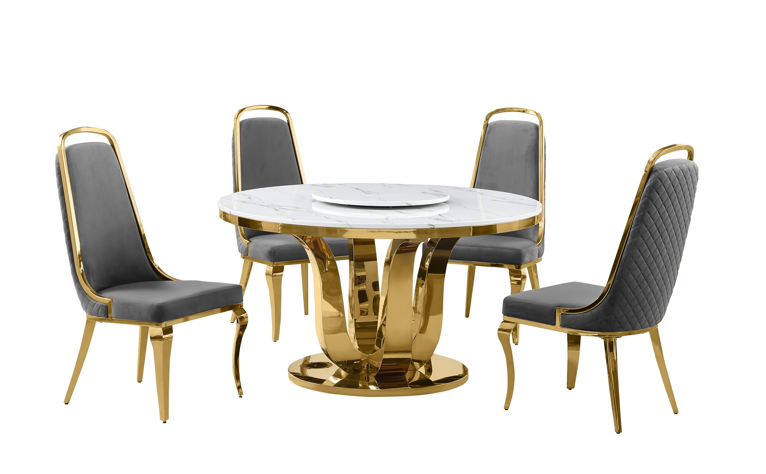 Best Quality Furniture D325-4Sc314 Dining Set, 5 Piece, Dark Gray/Gold