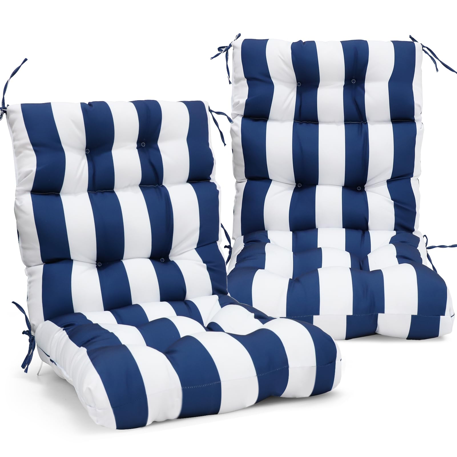 Eagle Peak Tufted Outdoor/Indoor High Back Patio Chair Cushions, Set Of 2, 46' X 22', Navy Blue/White