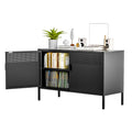 Ustamio Black Wide Metal Locker Storage Cabinet, 2 Door Metal Accent Cabinet For Home And Office, 2 Tier Low Metal Cabinet With