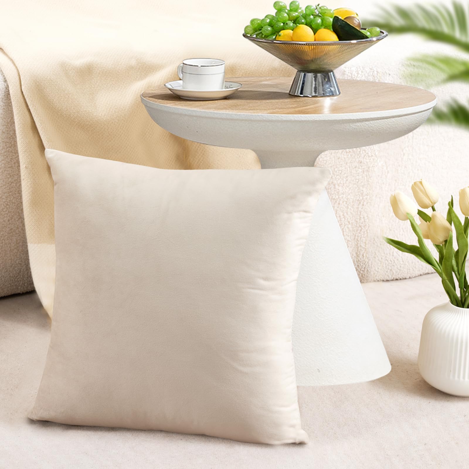 Jiiberl Throw Pillow Covers 18X18 Set Of 4 - Couch Pillow Covers For Living Room Decorative Velvet Pillow Covers Neutral Cream S