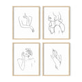 RipGrip Minimalist Wall Art - Set of 4 Woman Silhouette Line Drawings, Room Aesthetic Posters, Abstract Decor (Beige Frame, 8x10