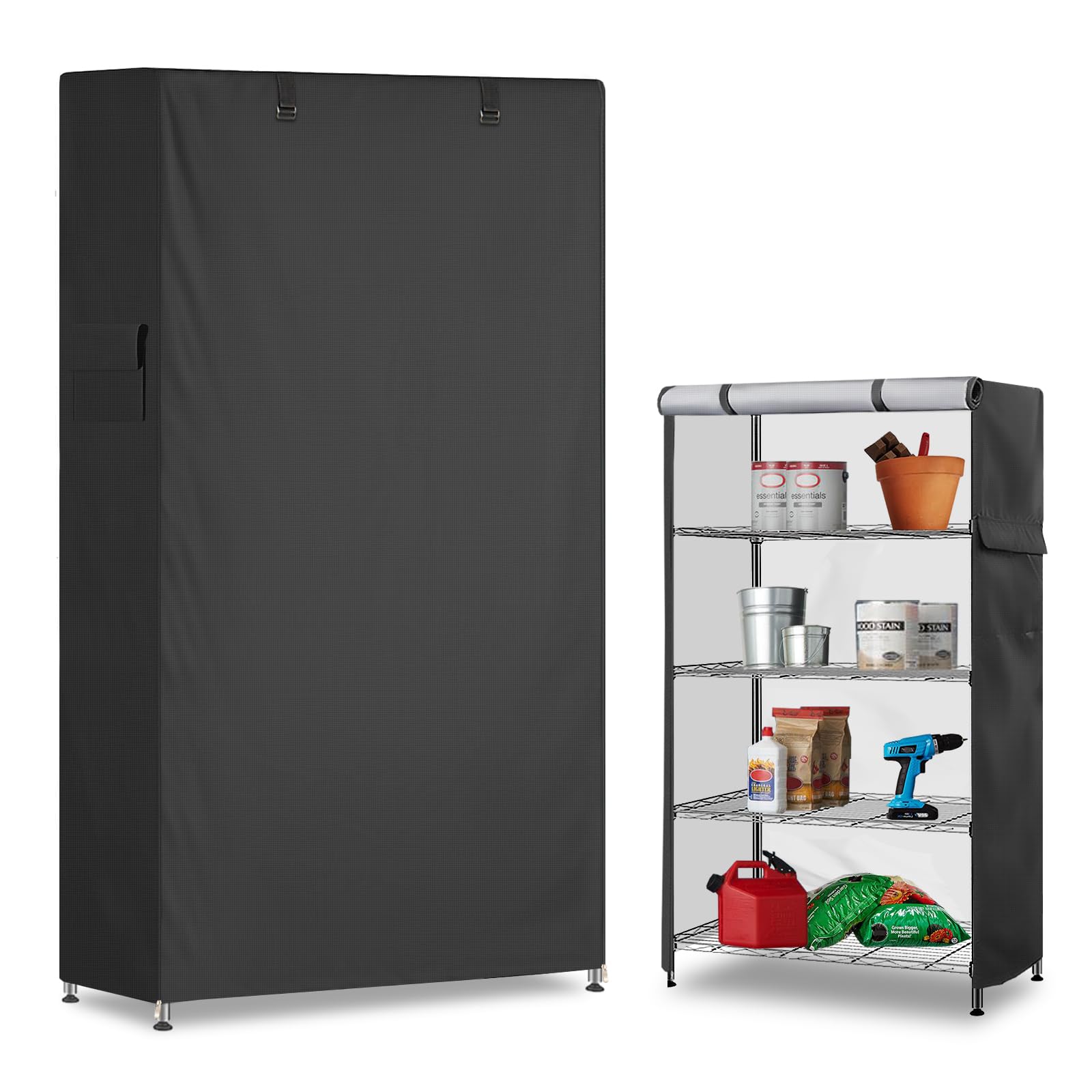 Dalema Storage Shelf Cover,Outdoor Heavy Duty 600D 48W x 18D x 72H Dustproof Waterproof Shelf Covers for Wire Shelving,Sto