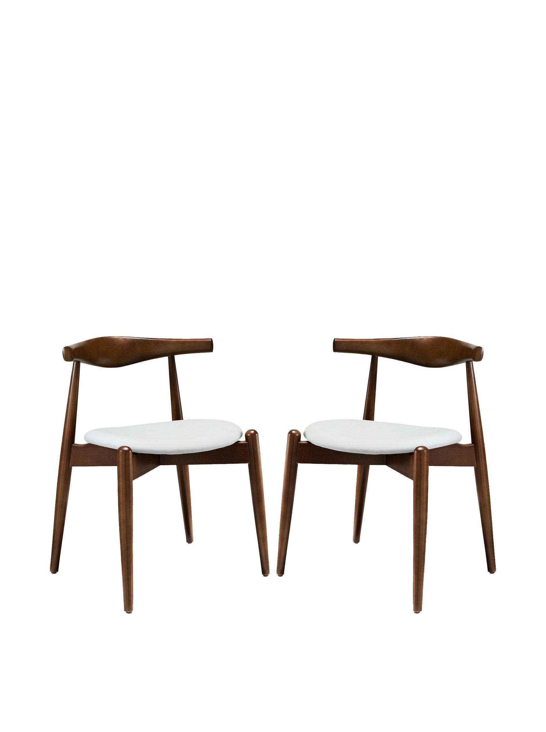 Modway Stalwart Mid-Century Modern Faux Leather Upholstered Two Dining Chairs in Dark Walnut White