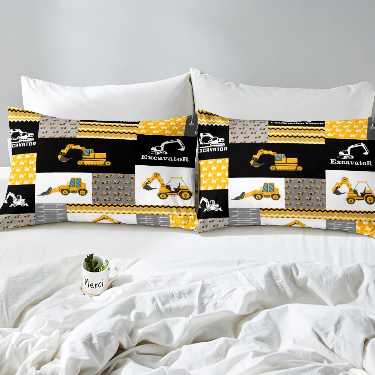 Feelyou Excavator Sheets With Deep Pocket Fitted Sheet Construction Vehicles Sheet Set Equipment Trucks Bed Sheets Set For Kids