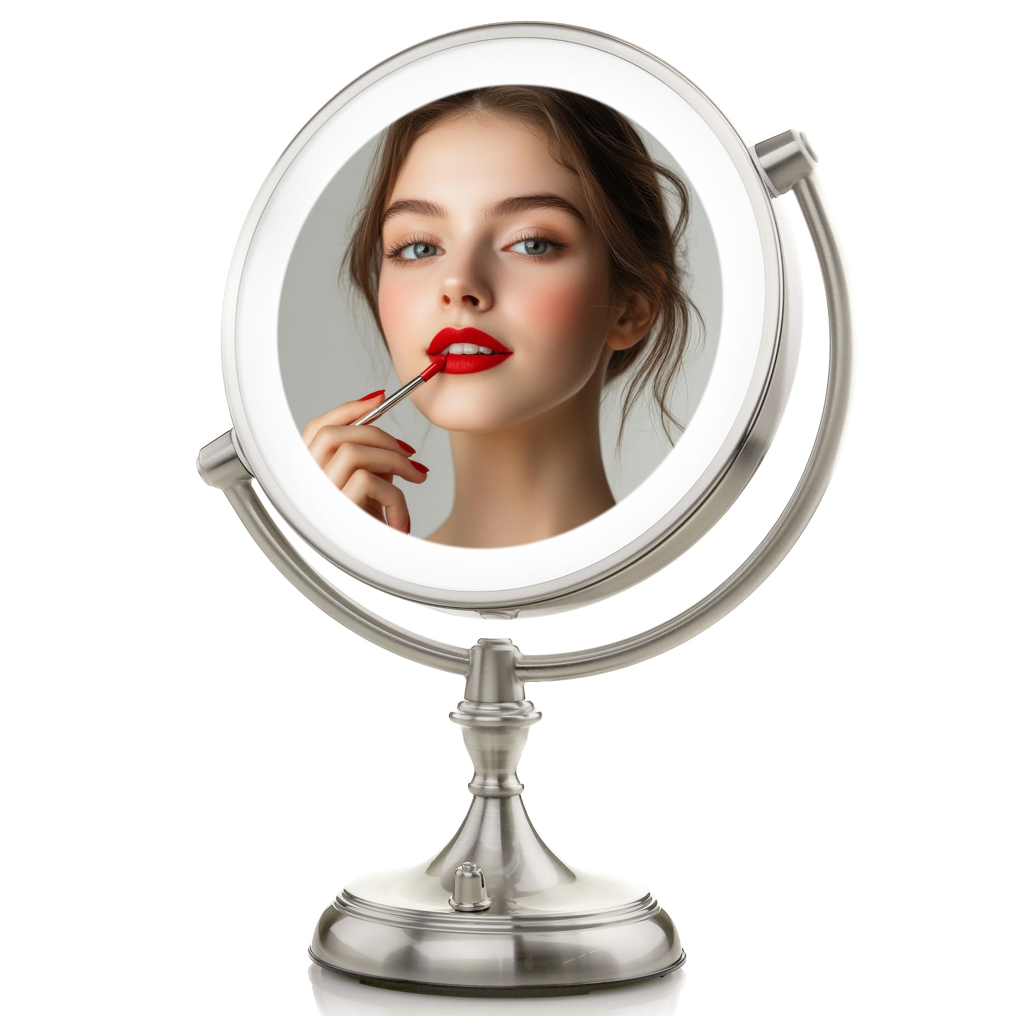 OVENTE 9 Lighted Tabletop Makeup Mirror with 1X/5X Magnification, Double-Sided Magnifying Vanity Mirror with Dimmable LED Lights