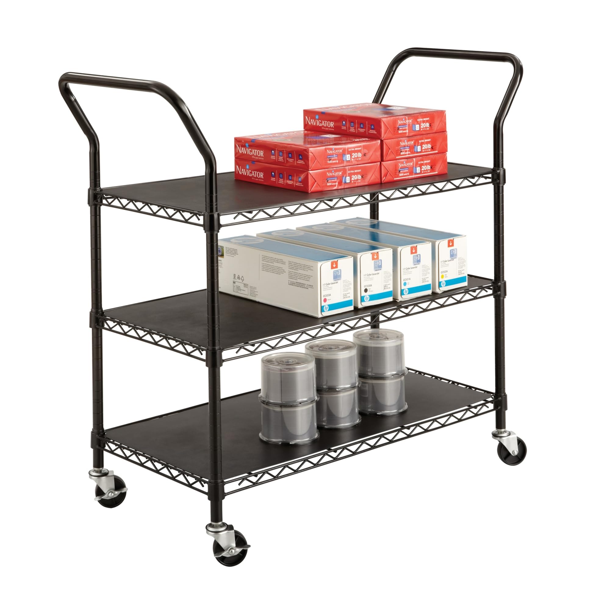 Safco Products 5338BL Wire Utility Cart with 3 Shelves, Rated up to 600 lbs., Black