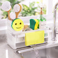 Nieifi Sponge Holder, White Rustproof ABS Sink Caddy with Towel Rack
