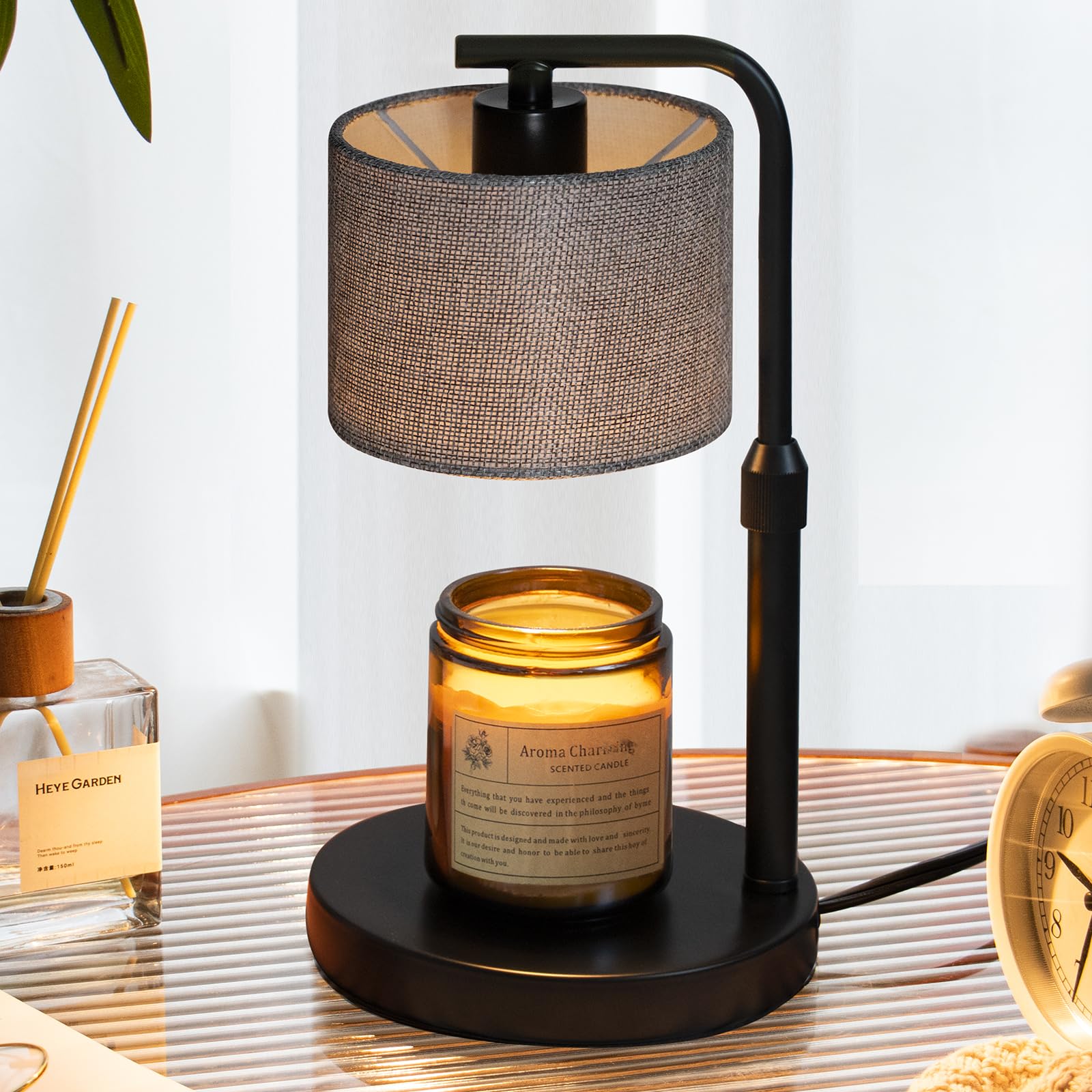 Dexnump Candle Warmer Lamp with Timer, Dimmable Candle Wax Warmer with 2 Light Bulbs, Height Adjustable Electric Candle Light fo