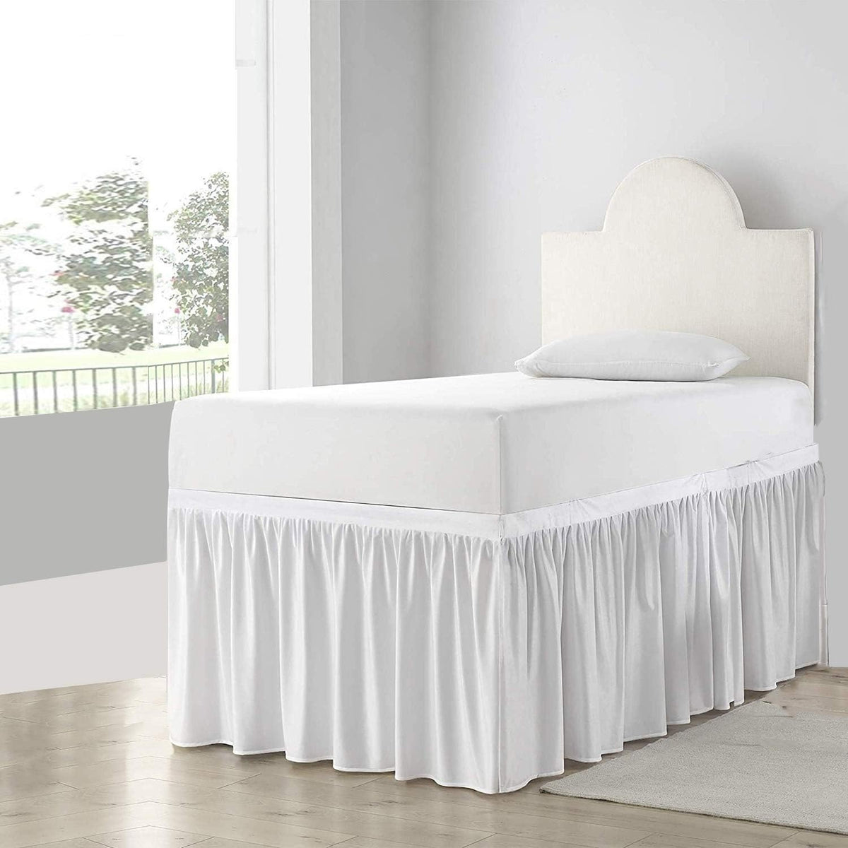 Cottingon,Dorm Room Bed Skirt,100% Microfiber,White Solid -Twin Xl /34' Drop