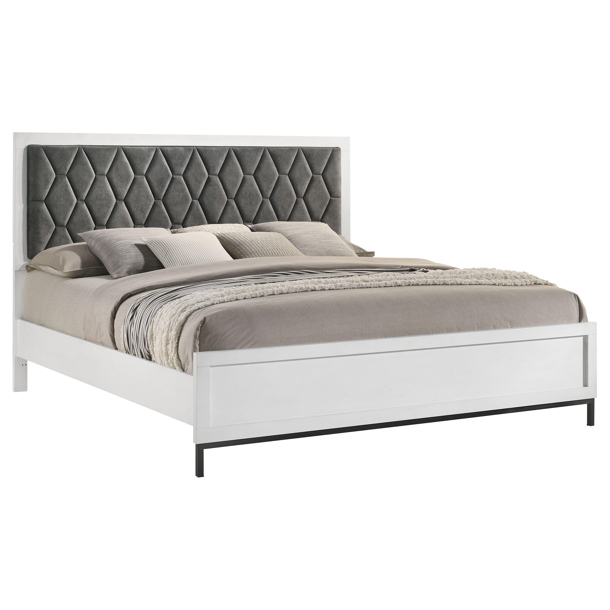 Coaster Home Furnishings Sonora Contemporary Fabric Upholstered Eastern King Size Panel Bed Frame 54-inch Headboard White 224861KE