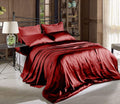 Hight Thread Count Solid Color Soft Silky Charmeuse Satin Luxury And Super Soft Bed Sheet Set Or Pillowcase (Burgundy, Queen)