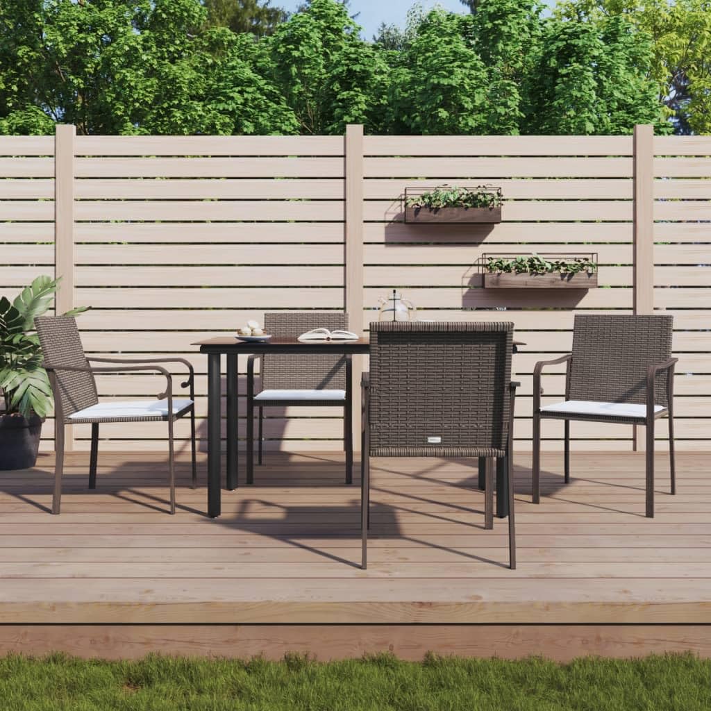 vidaXL 7-Piece Outdoor Patio Dining Set with Cushions - Weather-Resistant PE Rattan and Stable Steel Frame, Brown Accent