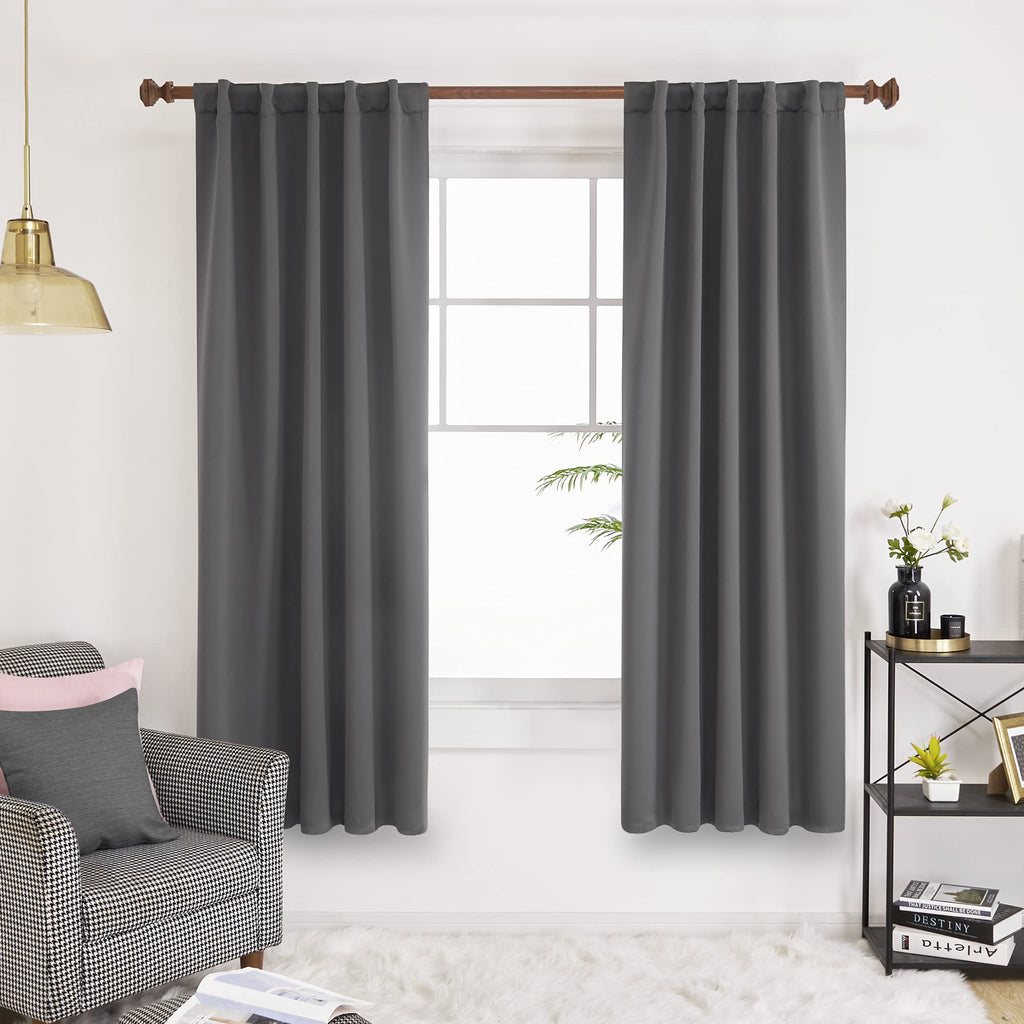Deconovo Dark Grey Blackout Curtain Panels For Bedroom, Back Tab And Rod Pocket Curtains For Kids Bedroom, 42X72 Inch, Set Of 2 Panels