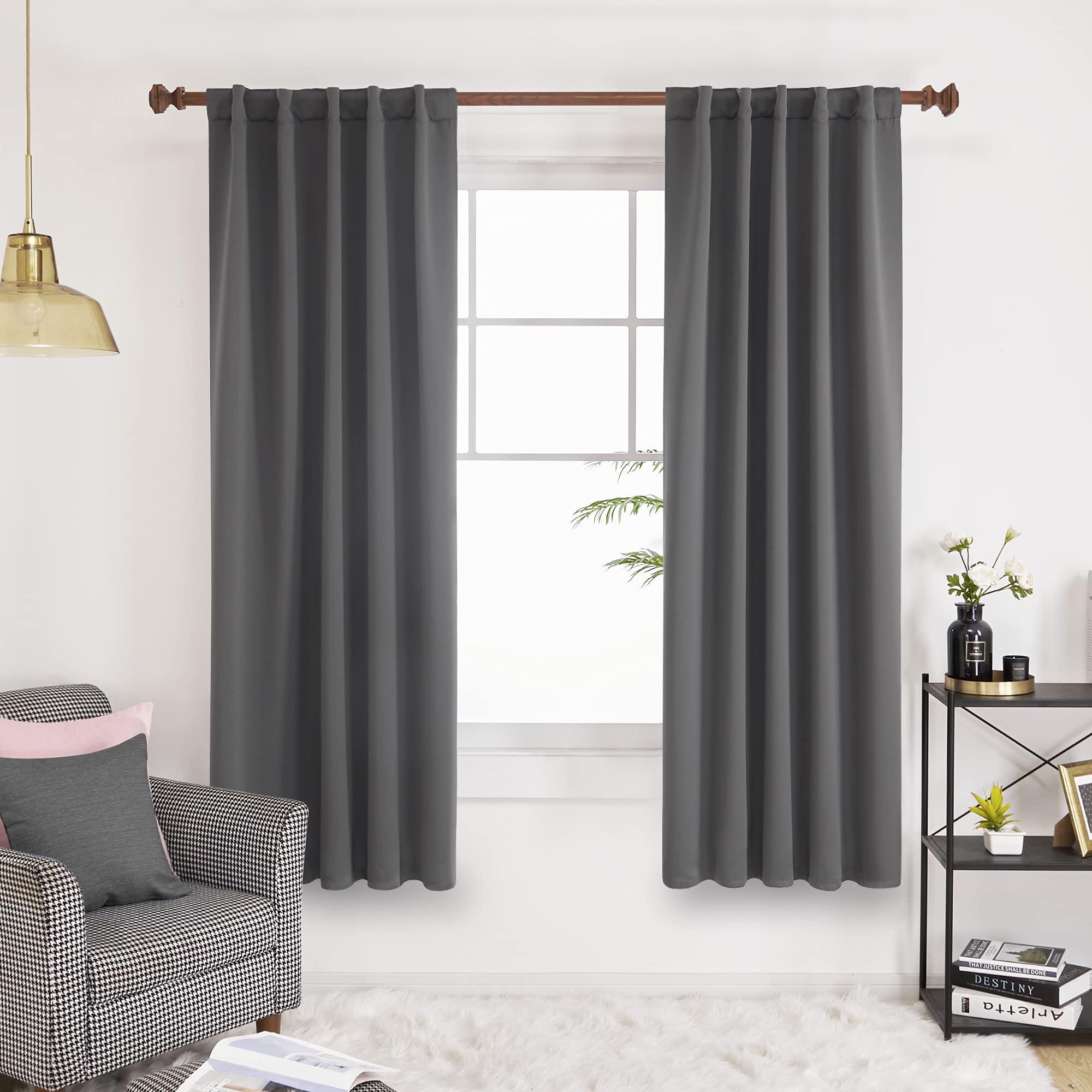 Deconovo Dark Grey Blackout Curtain Panels For Bedroom, Back Tab And Rod Pocket Curtains For Kids Bedroom, 42X72 Inch, Set Of 2 Panels