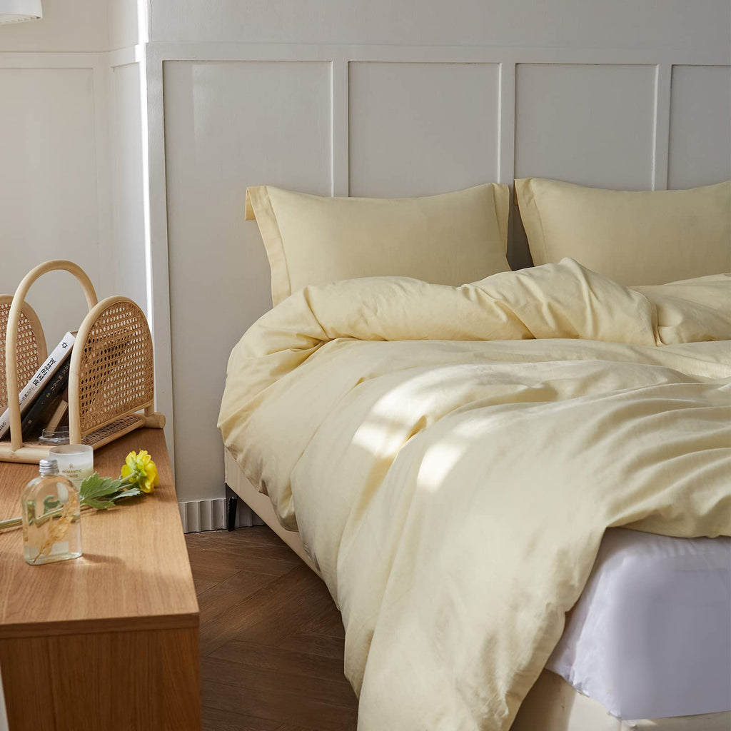 Simple&Opulence French Linen Duvet Cover Set - Twin Size(68'' X 86'')- 2 Pieces (1 Comforter Cover,1 Pillowcase)- Natural Flax C