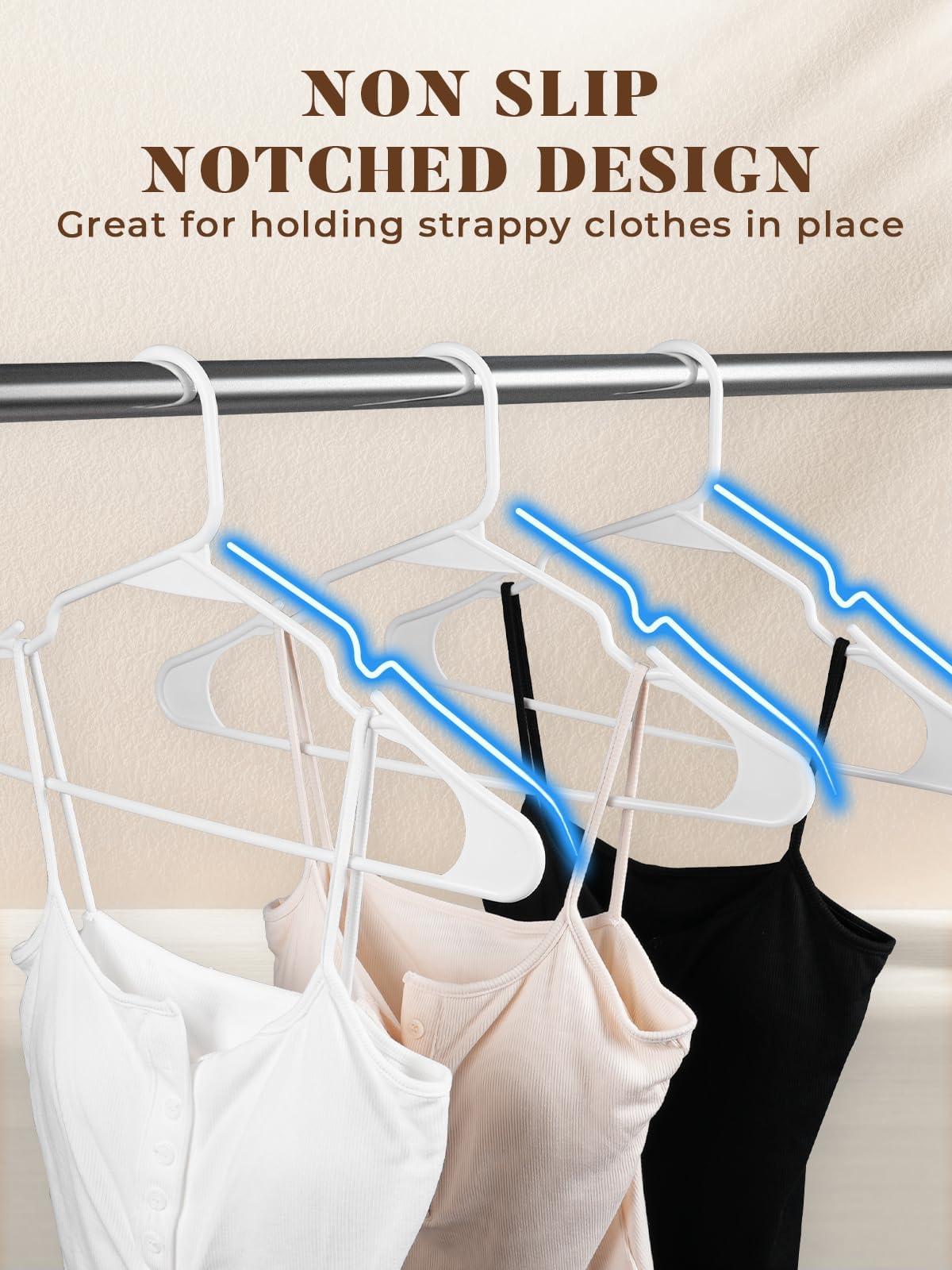 House Day White Plastic Hangers 50 Pack With 20 Pack Hanger Connector Hooks, Premium Slim Clothes Notched Hangers Space Saving,