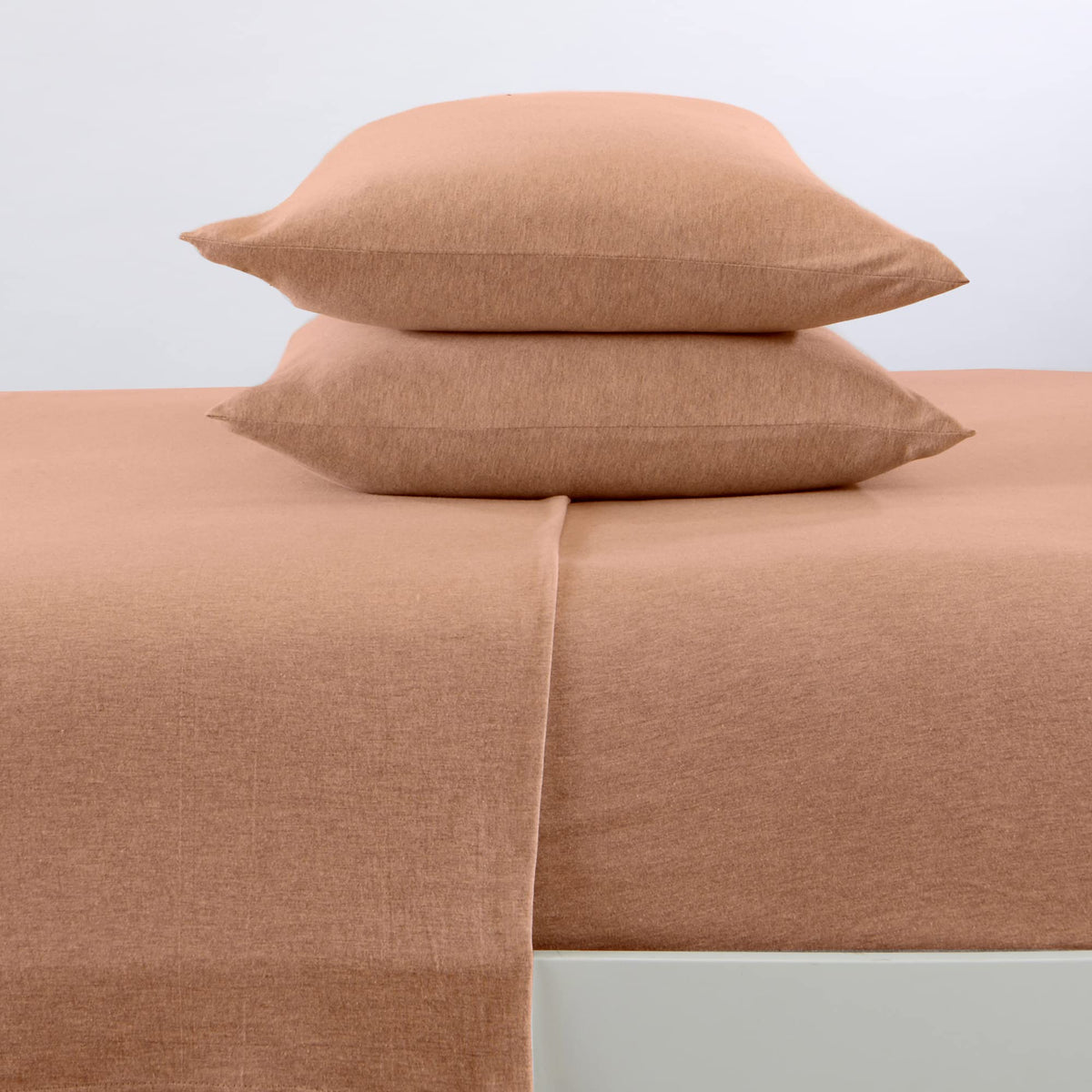 3 Piece Jersey Knit Twin Cotton Blend Orange Sheet Set | Ultra-Soft T-Shirt Jersey Bedding Sheets & Pillowcases | Heathered, Bre