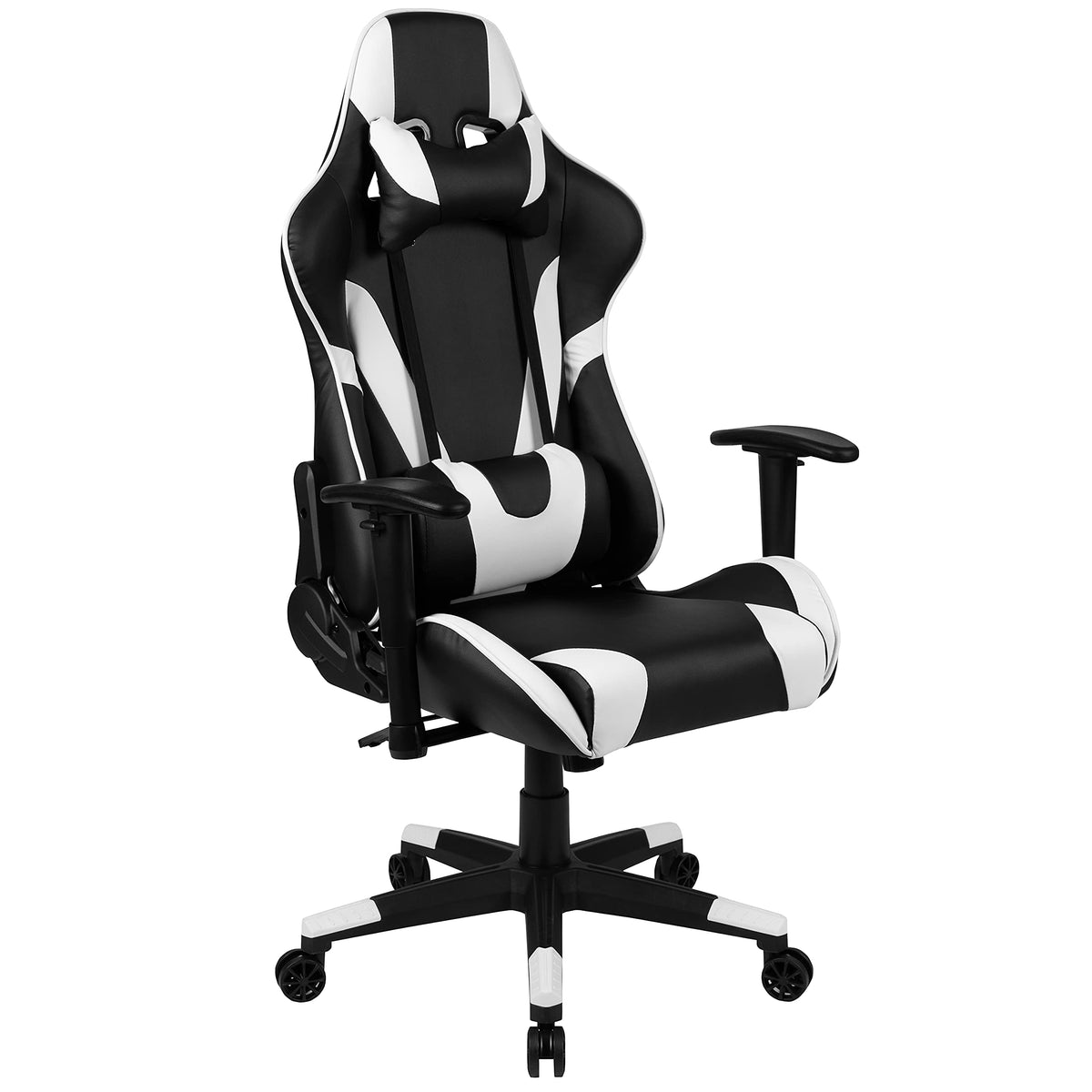 Flash Furniture X20 Fully Reclining Leathersoft Racing Style Gaming Chair With Headrest, Lumbar Pillows, Ergonomic Swivel Computer Chair, Black/White