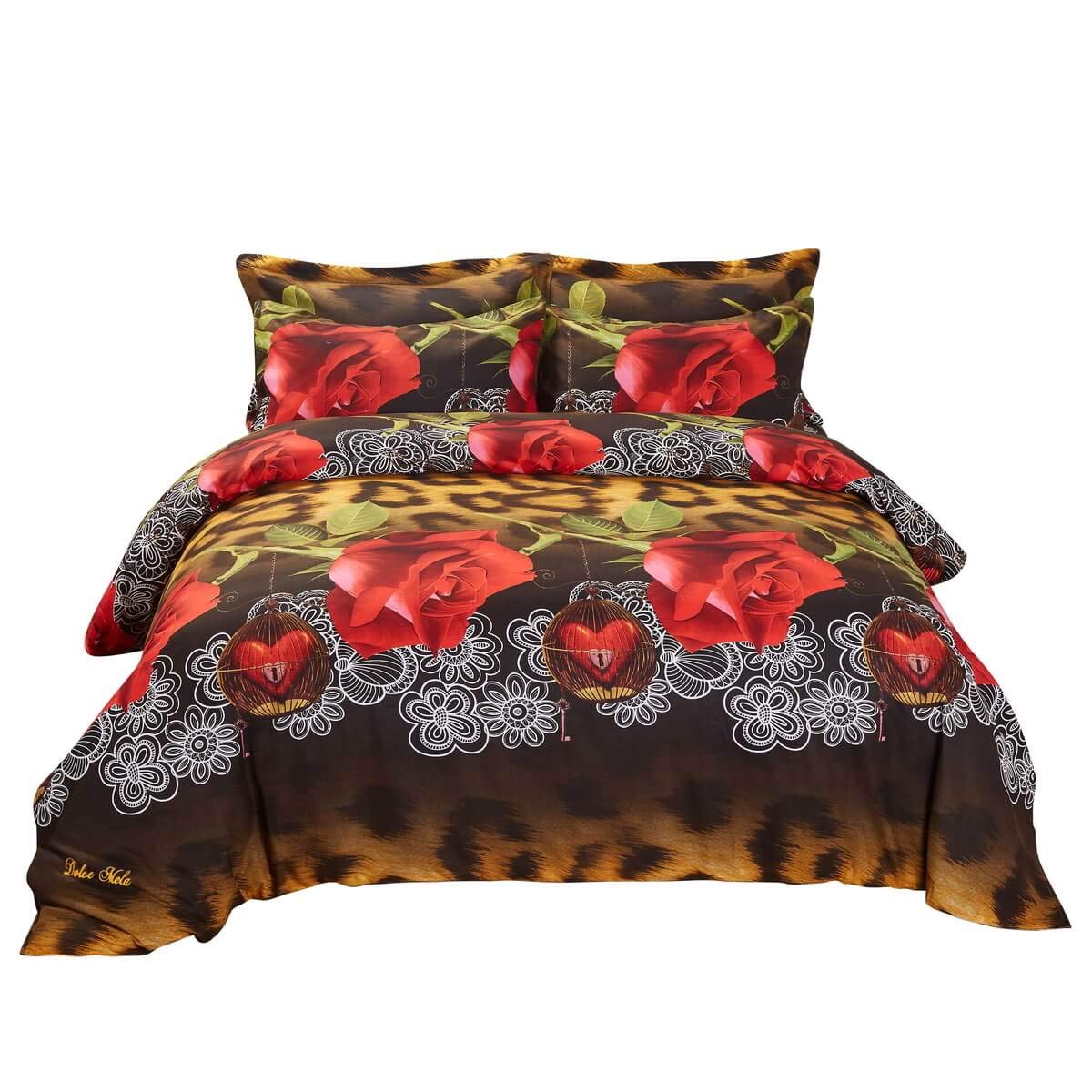 Dolce Mela Dm709Q Duvet Cover Set, Queen, Brown Red