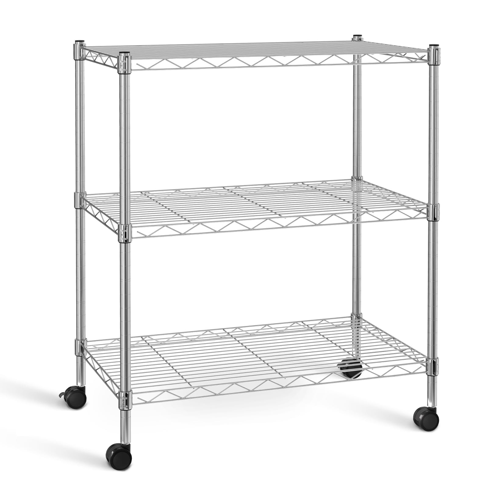 Simple Deluxe Heavy Duty 3-Shelf Shelving With Wheels, Adjustable Storage Units, Steel Organizer Wire Rack, 24.02”L X 13.78“W X 31.89”H, Chrome, Hkshlf23133003Cpc