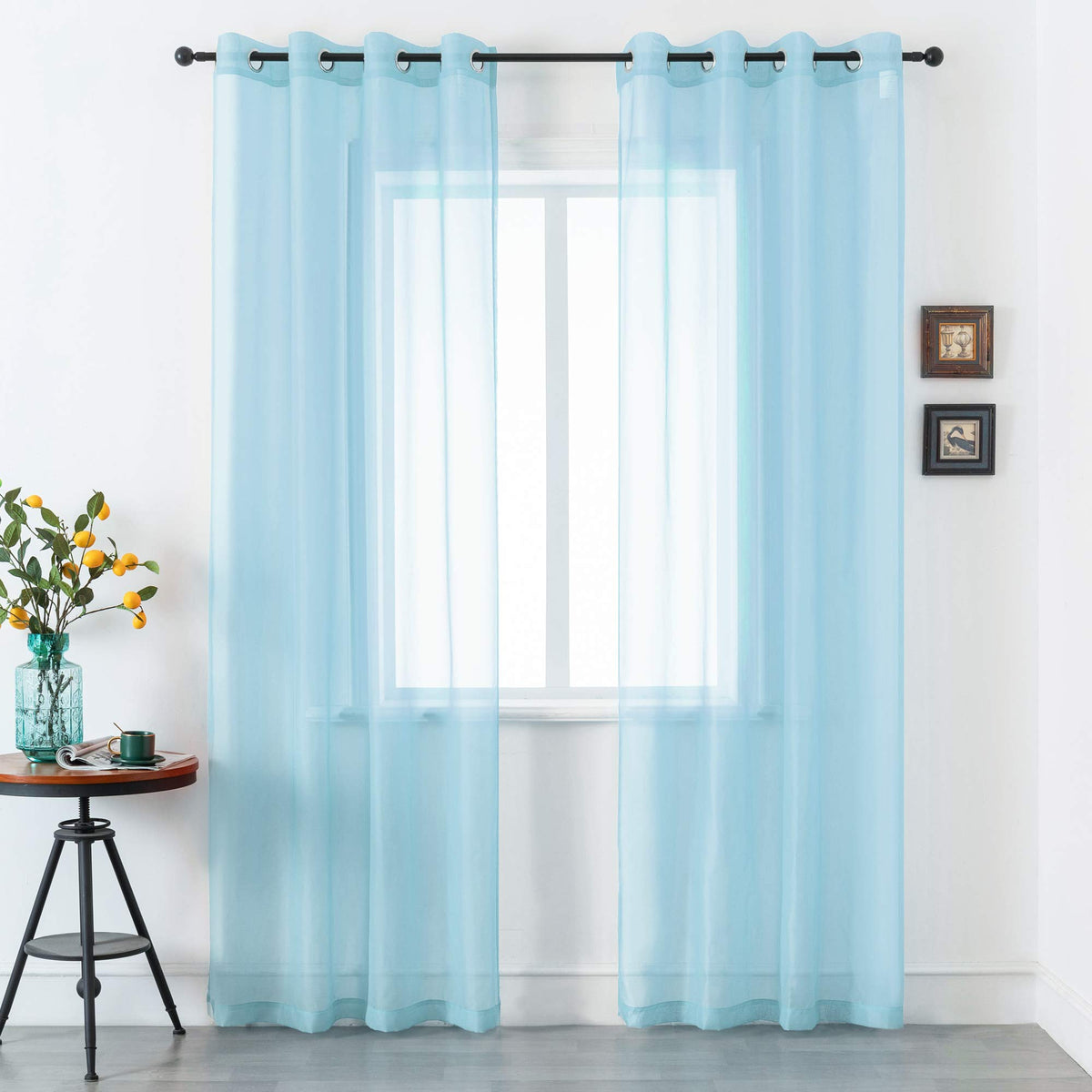 Dualife Sky Blue Voile Sheer Curtains Grommet,Look Semi Natural Light Flow Sheer Drapes,Elegant Solid Color Touch Soft Drapes, 5