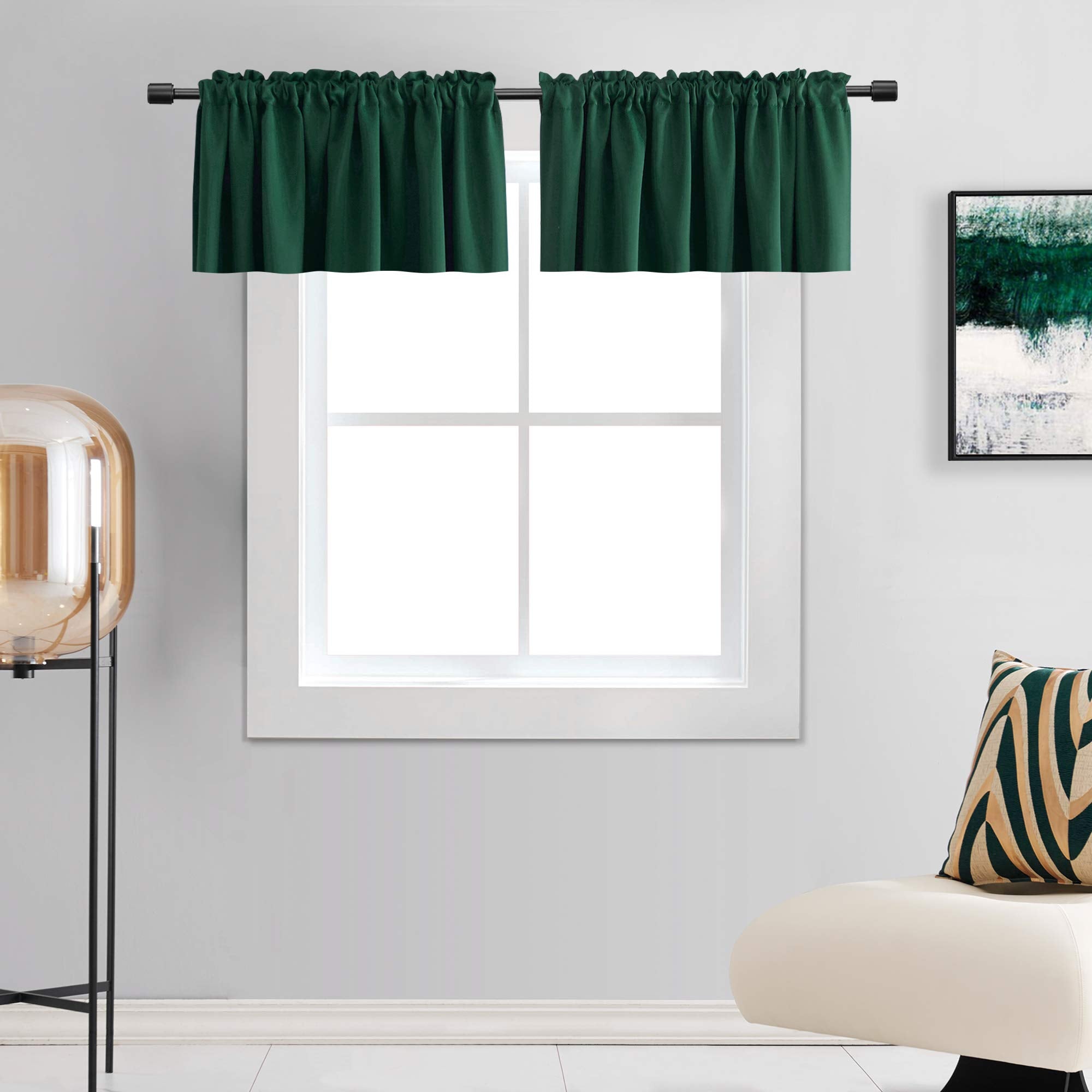 Donren Christma Dark Green Blackout Window Valances For Loft Kitchen Valances With Rod Pocket (72 X 18 Inch Length,2 Panels)