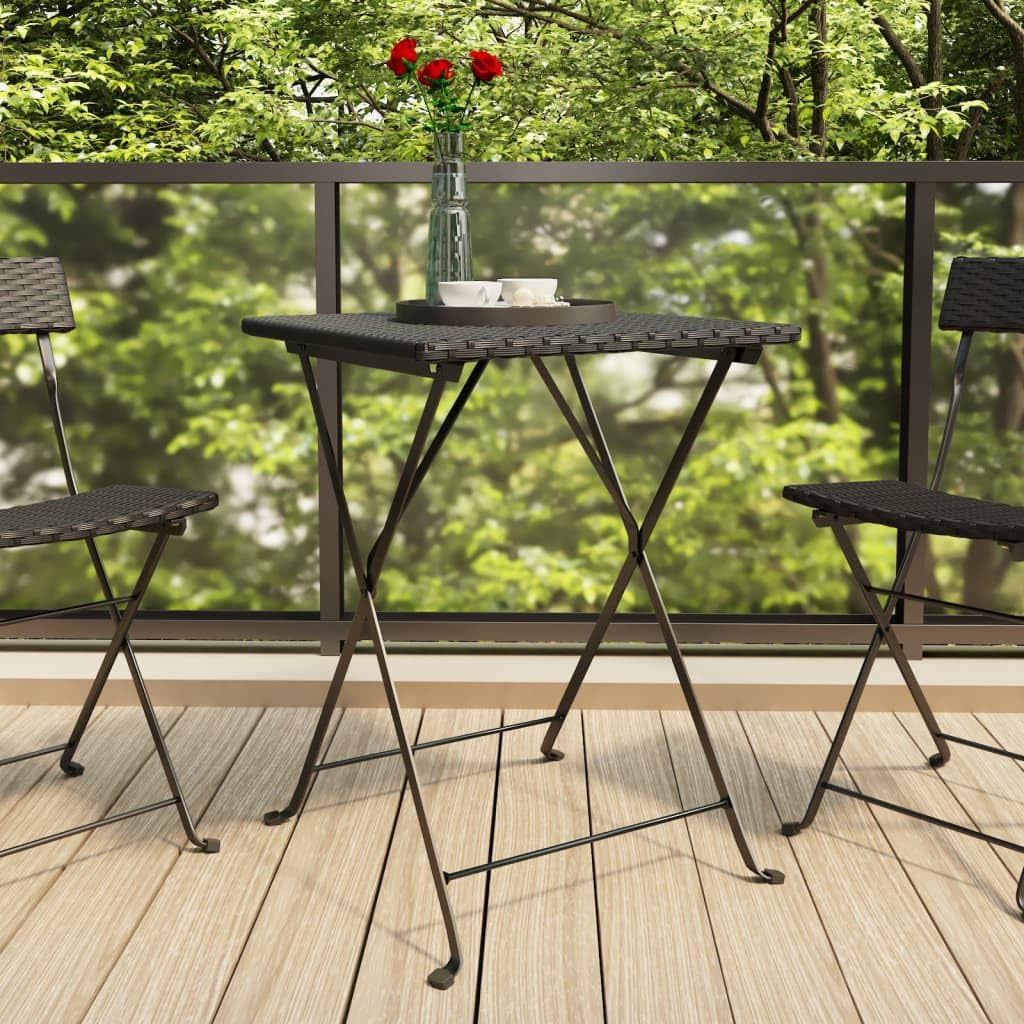 vidaXL Poly Rattan Black Folding Bistro Table - Weather Resistant, Foldable Design for Easy Storage & Transportation, Sturdy Steel Frame, Square Shape, Ideal for Garden, Patio and Balcony