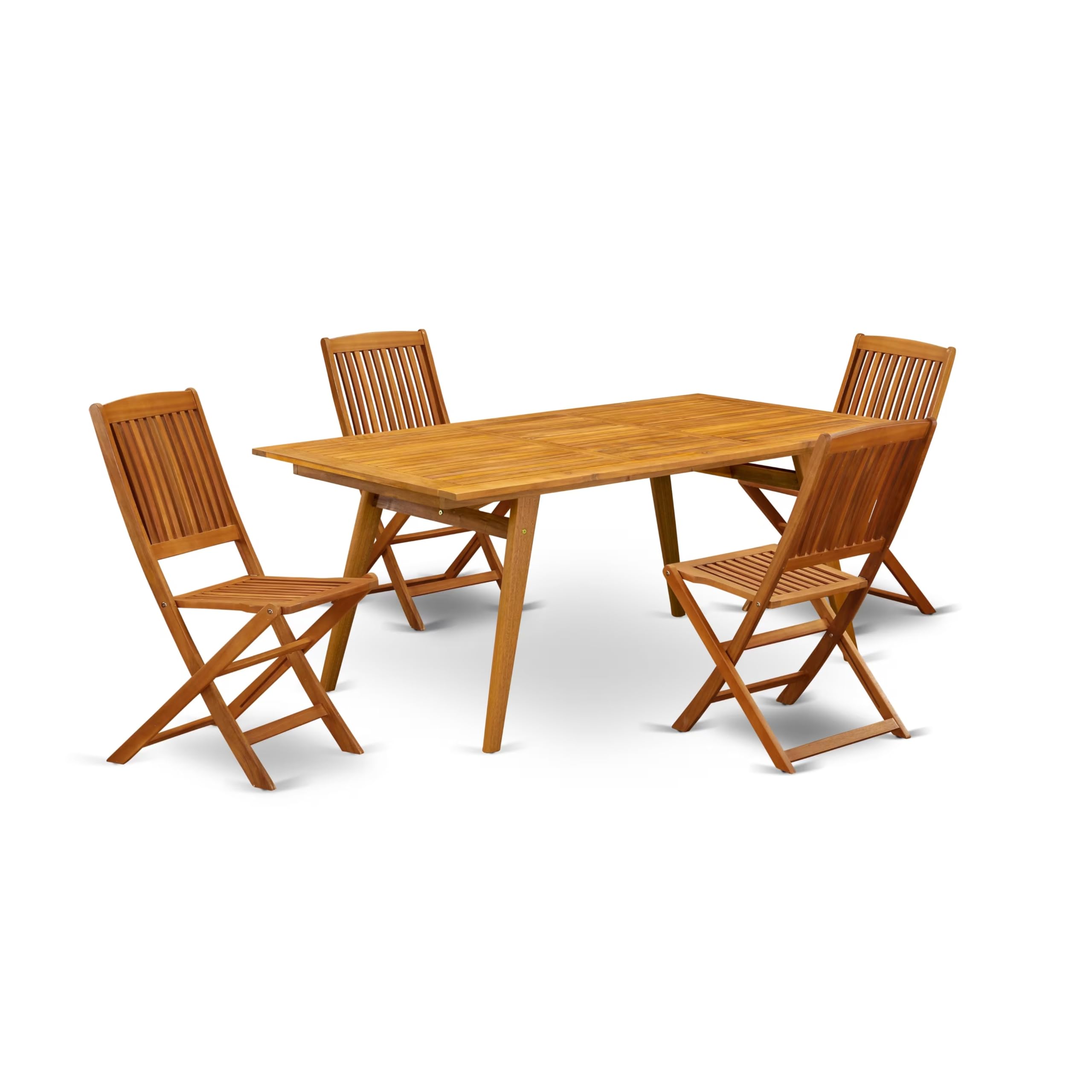 East West Furniture Decm5Cwna 5 Piece Outdoor Patio Dining Sets Includes A Rectangle Acacia Wood Table And 4 Folding Side Chairs, 40X72 Inch, Natural Oil