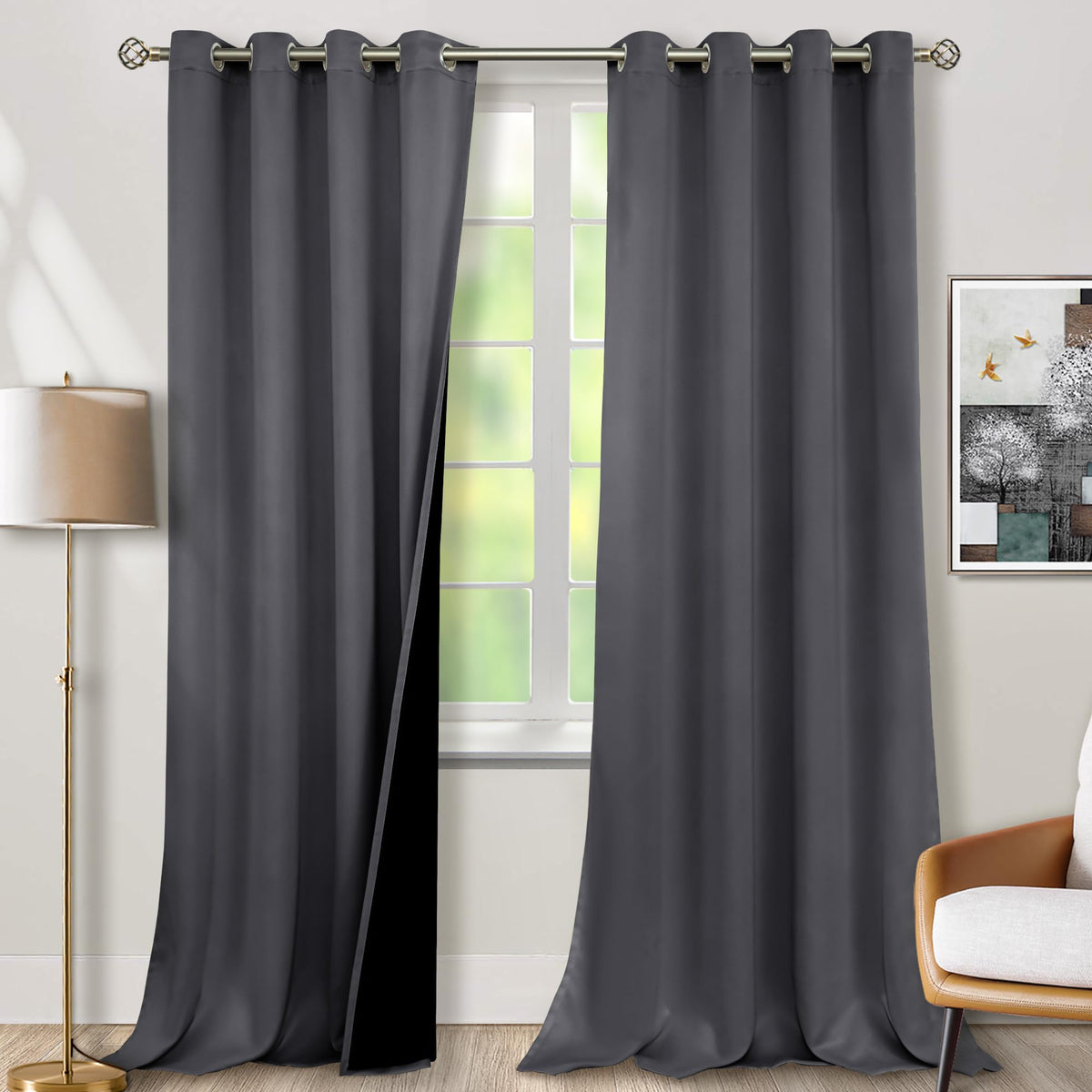 Bgment 100% Blackout Curtains 108 Inch Long 2 Panles Set, Thermal Insulated Total Light Locking Soundproof Grommet Curtains & Dr