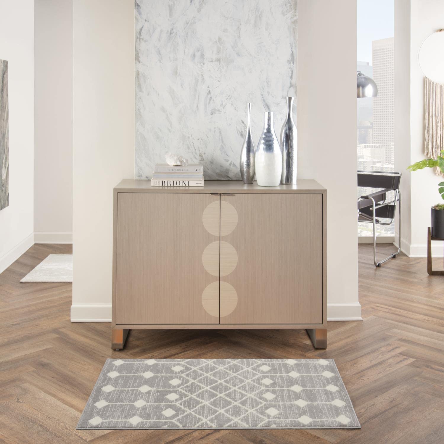 Nourison Grafix Moroccan Grey 2' X 4' Area Rug, Easy Cleaning, Non Shedding, Bed Room, Living Room, Dining Room, Kitchen (2X4)