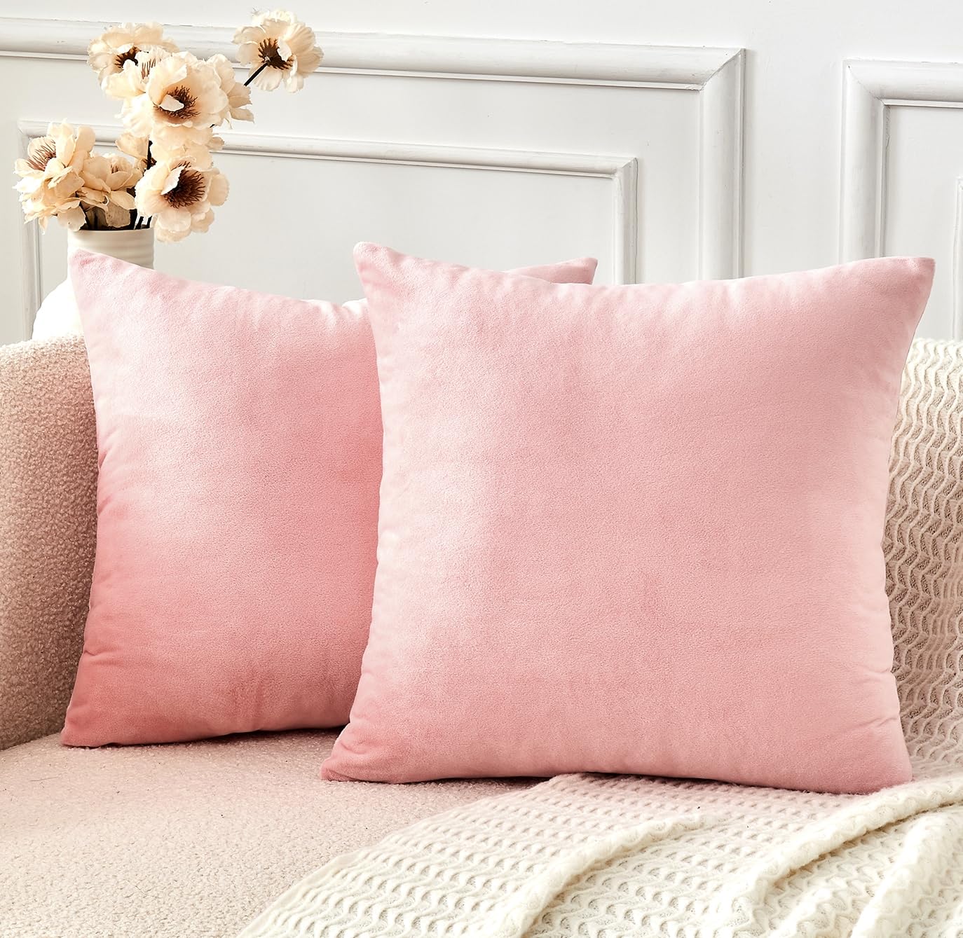 Grineed Throw Pillow Covers Pink Set Of 2 18X18 Inch Pillow Covers, Soft Velvet Cute Decorative Pillowcases For Couch Sofa Bed,