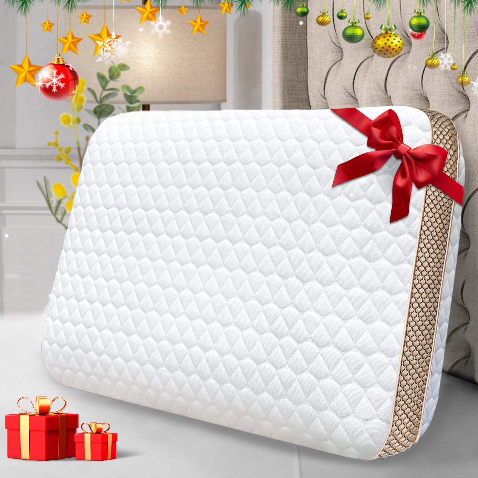 Sofslee Memory Foam Pillow Standard Size Medium Firm Pillow For Sleeping,Orthopedic Bed Pillows For Stomach Back Or Side Sleeper