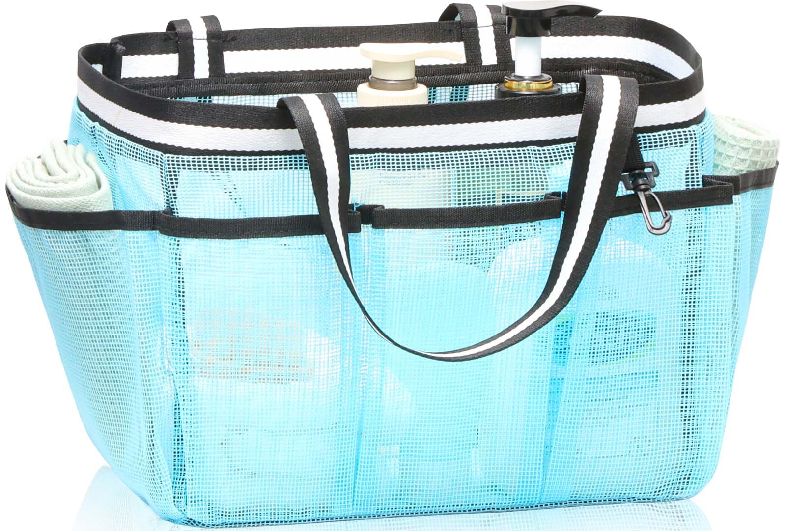 Ocim Large Portable Mesh Shower Caddy Bag Tote for Big Size Shampoo Bottles, Collapsible Quick Dry for College Dorm, Camping, Be