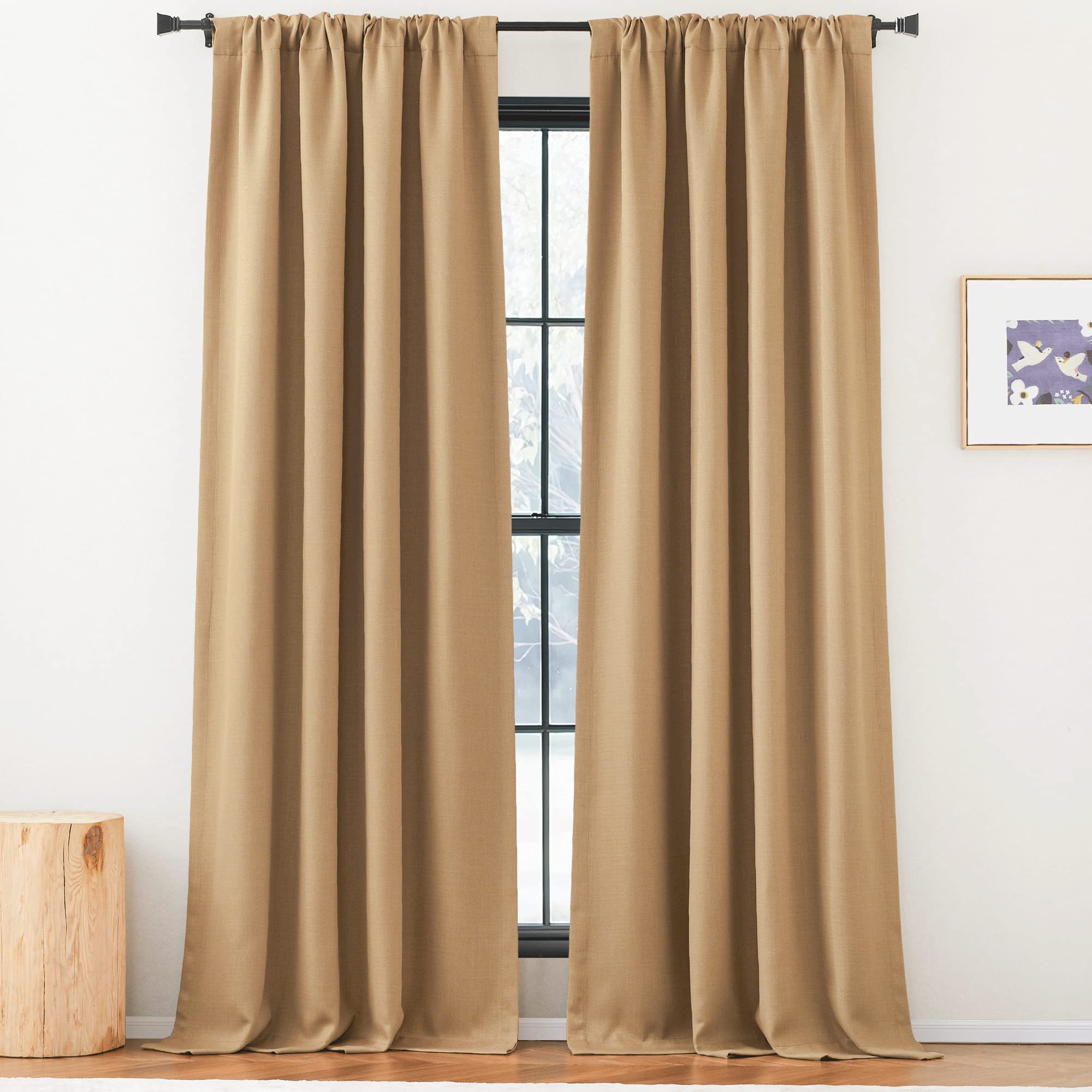 NICETOWN Caramel Thick Faux Linen Thermal Insulated Room Darkening Curtains, 52W x 96L, 2 Panels, Pinch Pleated, Ideal for Bedroom/Living Room