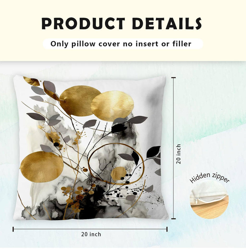 Supwhd Black And Gold Botanical Pillow Covers 20X20 Set Of 2, Abstract Modern Decorative Throw Pillow Covers For Living Room Bed