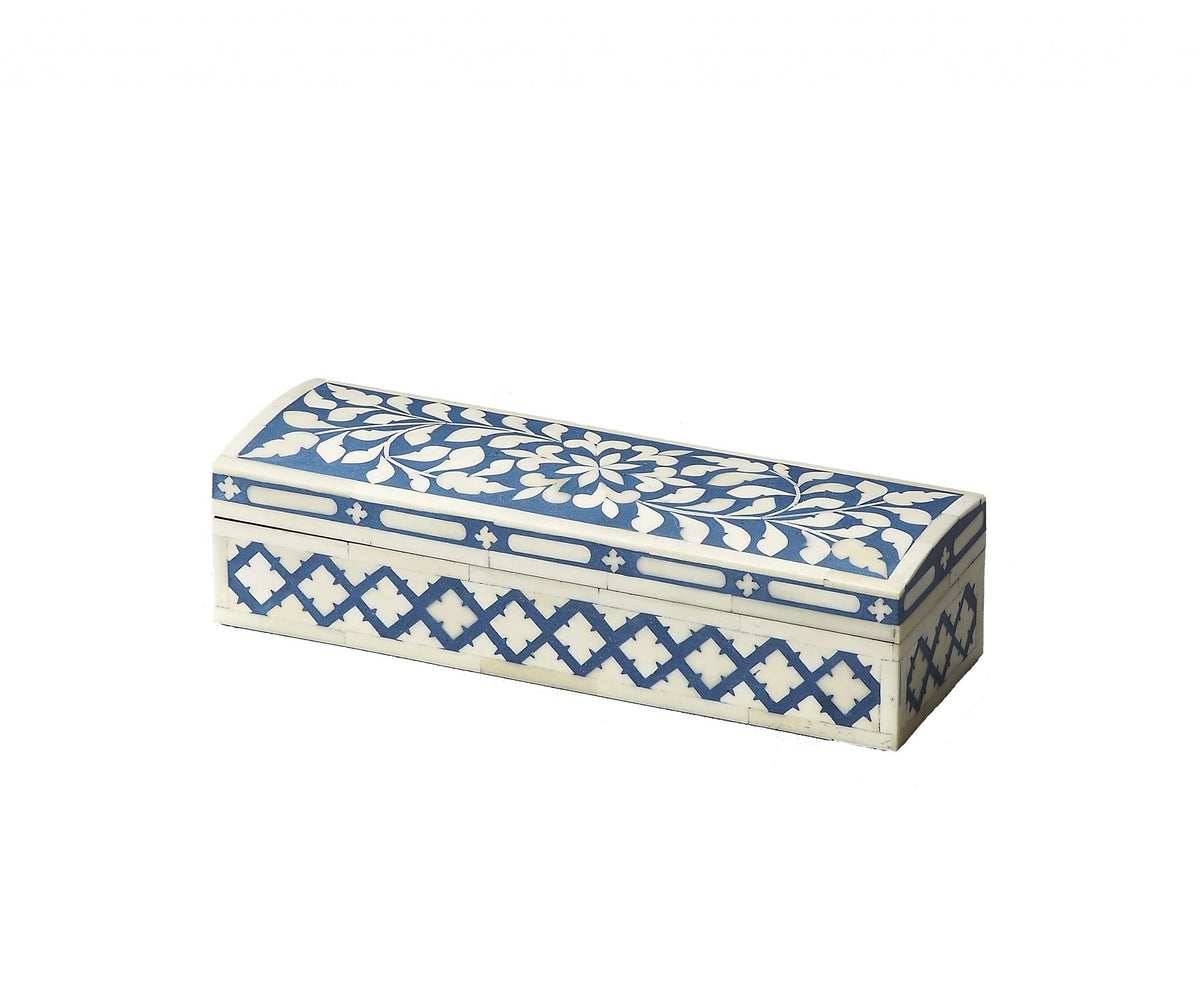 HomeRoots Select wood solids, MDF, bone Blue Bone Inlay Storage Box