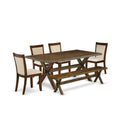 East West Furniture X777Mzn32-6 6 Piece Dining Table Set Contains A Rectangle Kitchen Table With X-Legs And 4 Light Beige Linen Fabric Parson Chairs With A Bench, 40X72 Inch, Multi-Color
