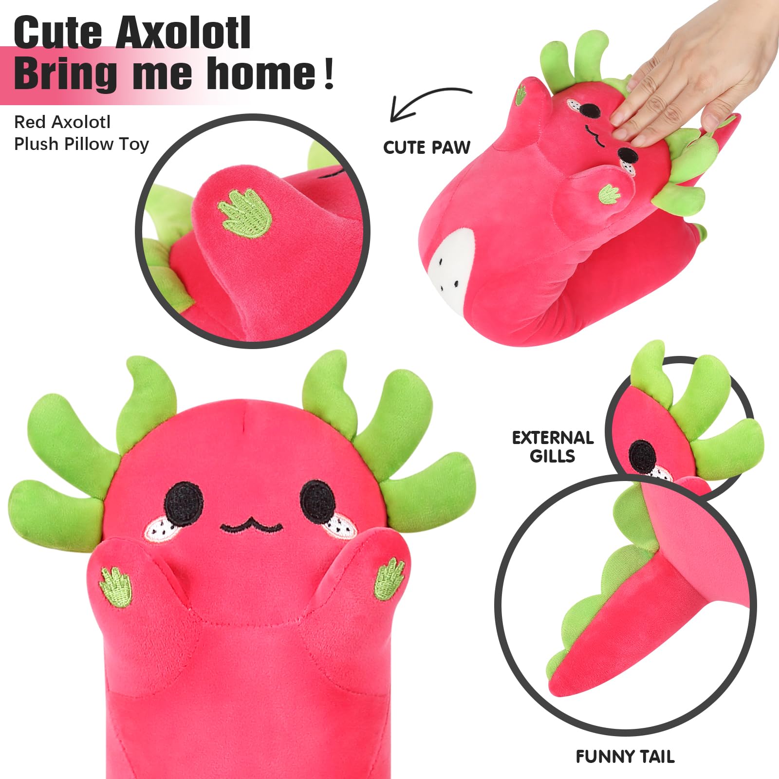 Peach Cat Long Dragon Fruit Axolotl Stuffed Animal Kawaii Pitaya Axolotl Plush Pillow Toy For Girls And Boys 34'