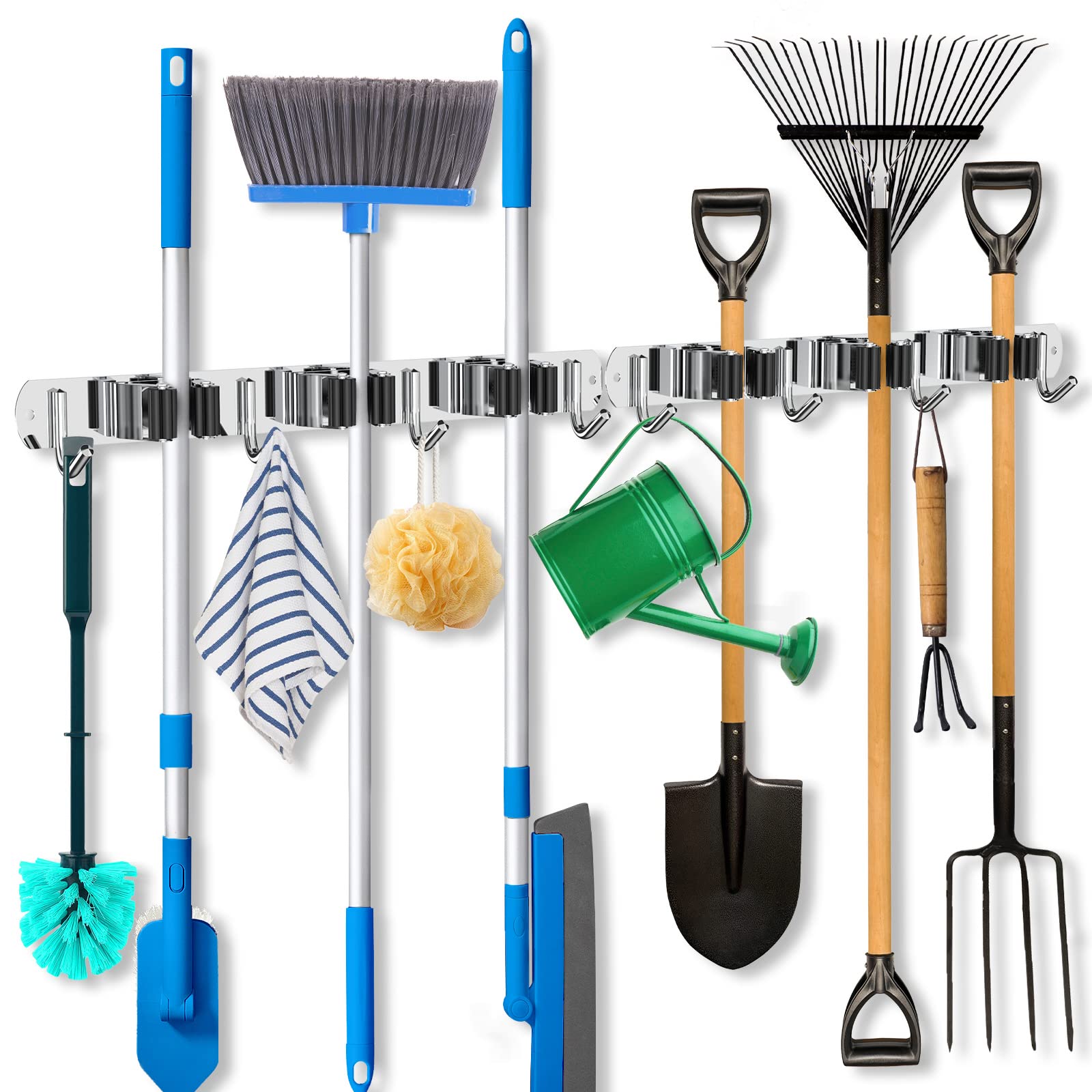 Zongool 2 Pack Mop Broom Holder Wall Mount, Broom Organizer Mop And Broom Storage Tool Racks Stainless Steel Self Adhesive Wall